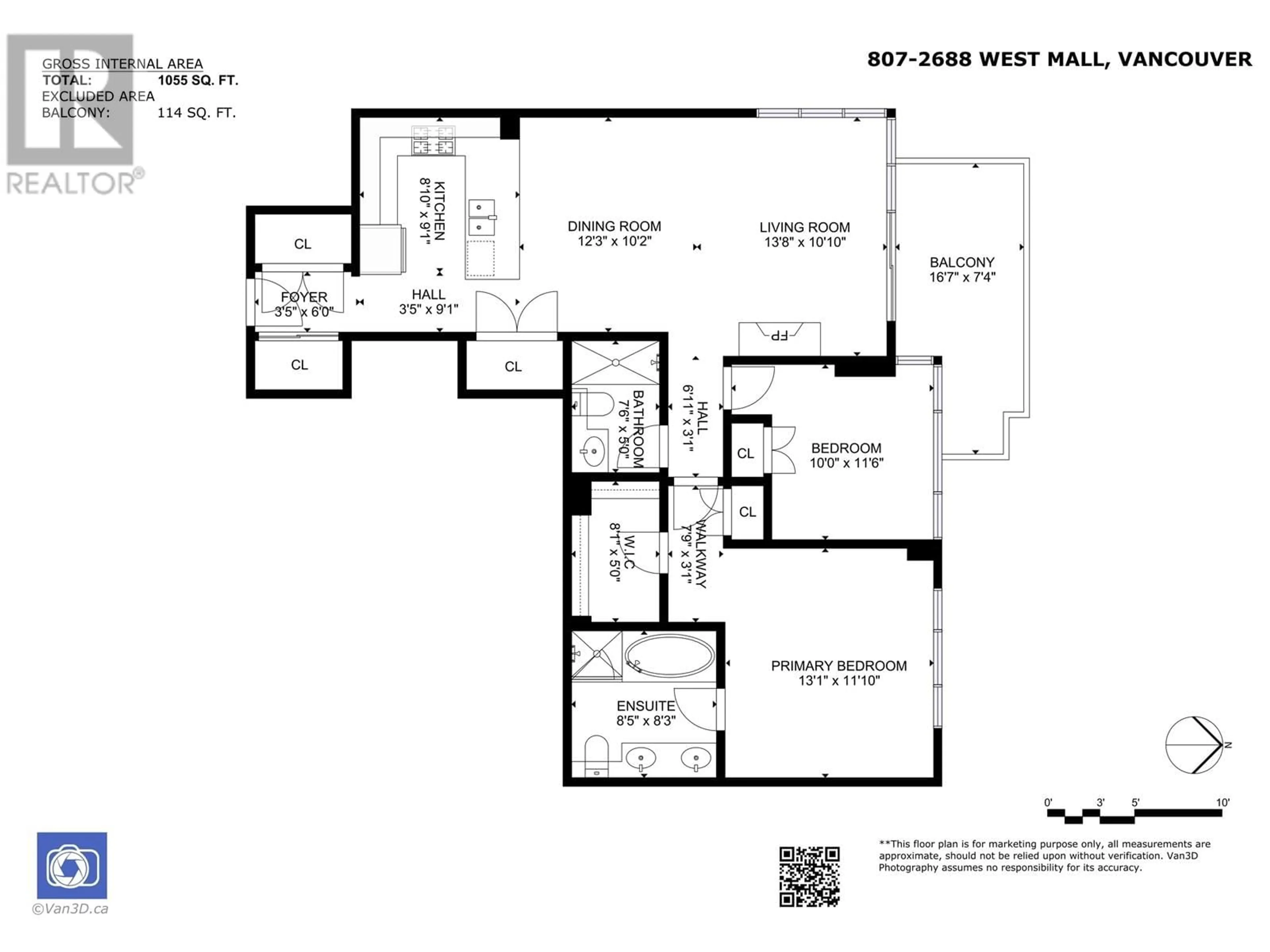 Floor plan for 807 - 2688 WEST MALL, Vancouver British Columbia V6T2J8