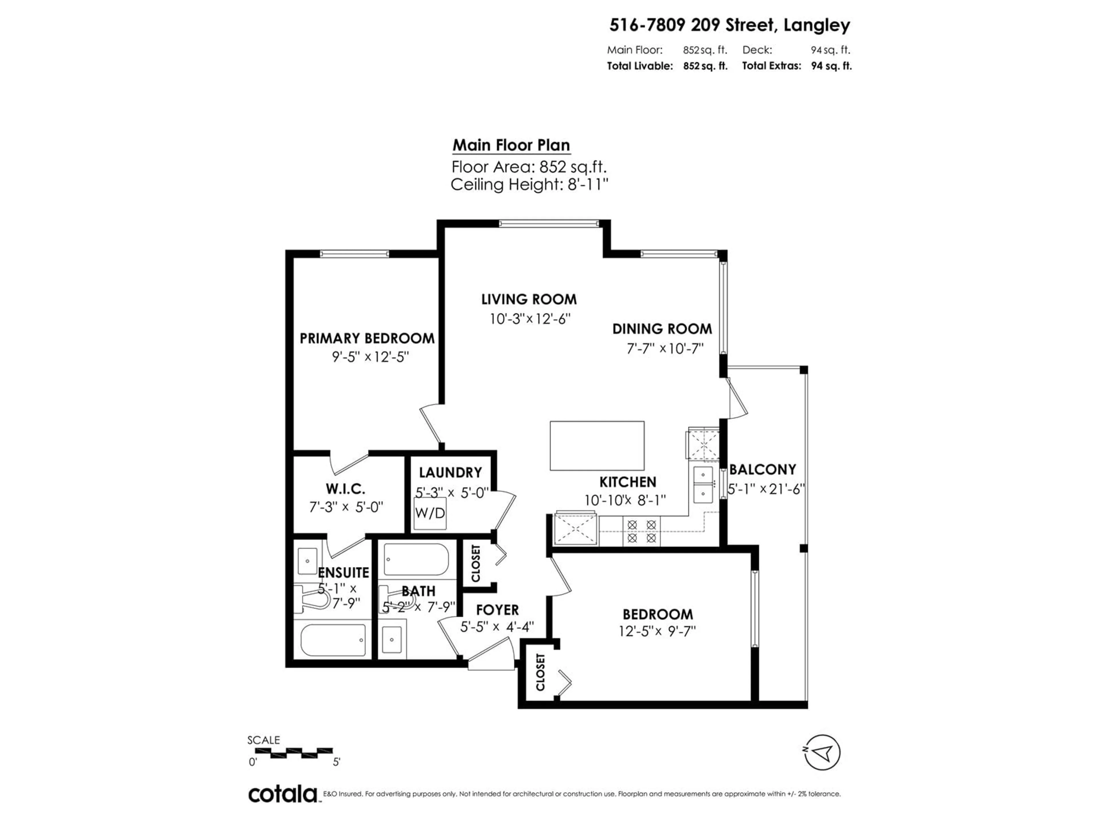 Floor plan for 516 - 7809 209, Langley British Columbia V2Y3N6