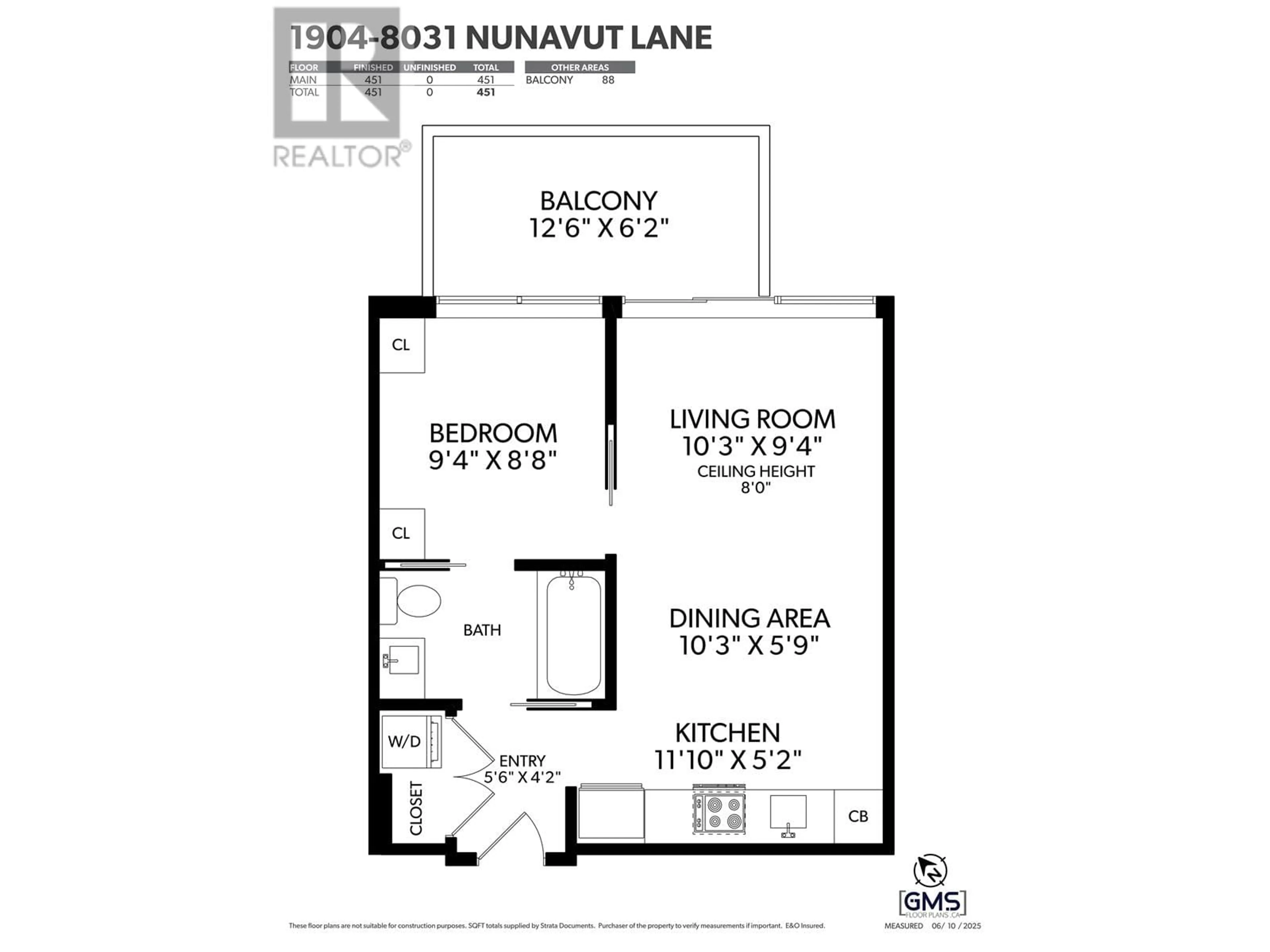 Floor plan for 1904 - 8031 NUNAVUT LANE, Vancouver British Columbia V5X0C9