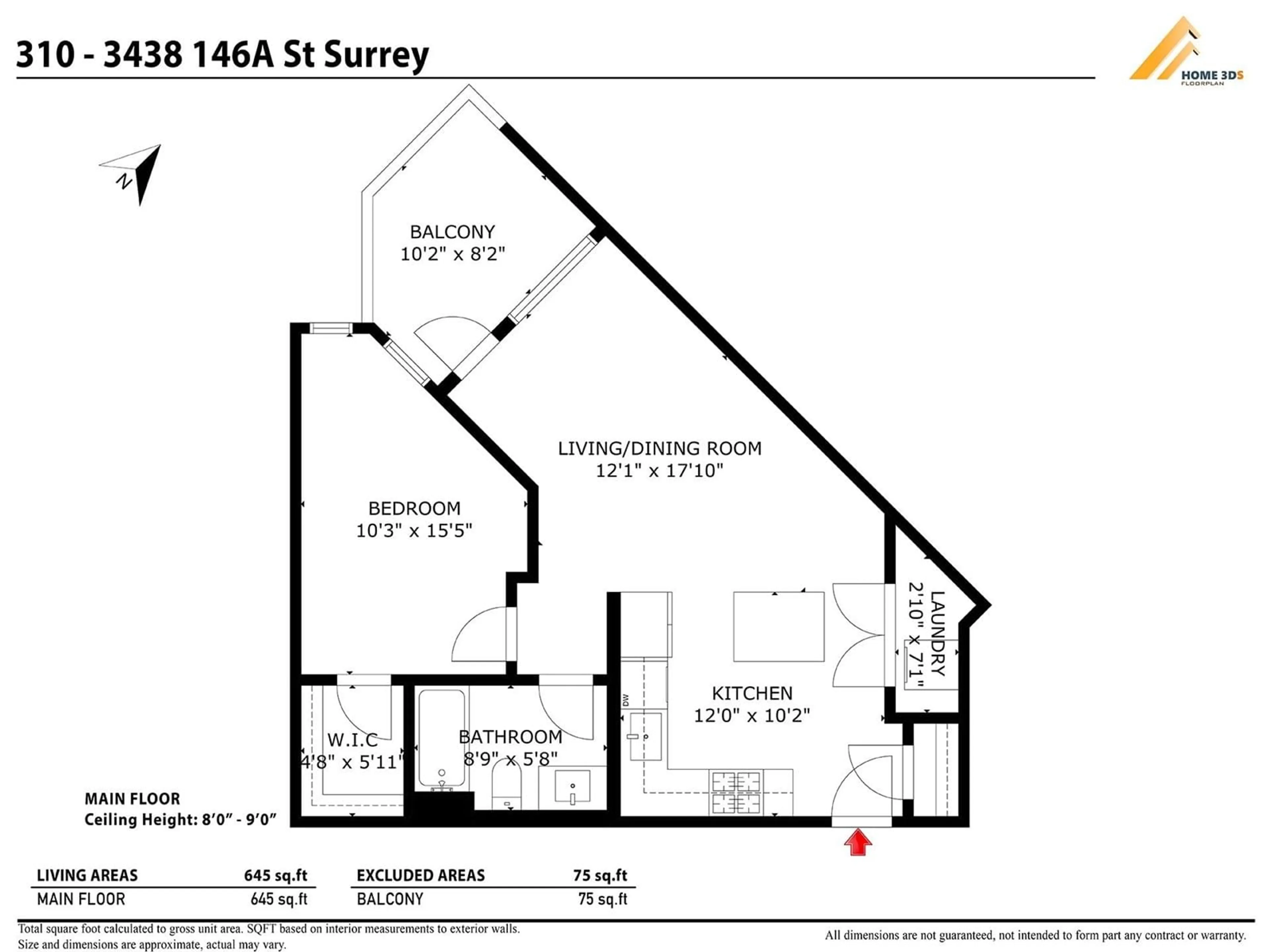 Floor plan for 310 - 3438 146A, Surrey British Columbia V4P0J1