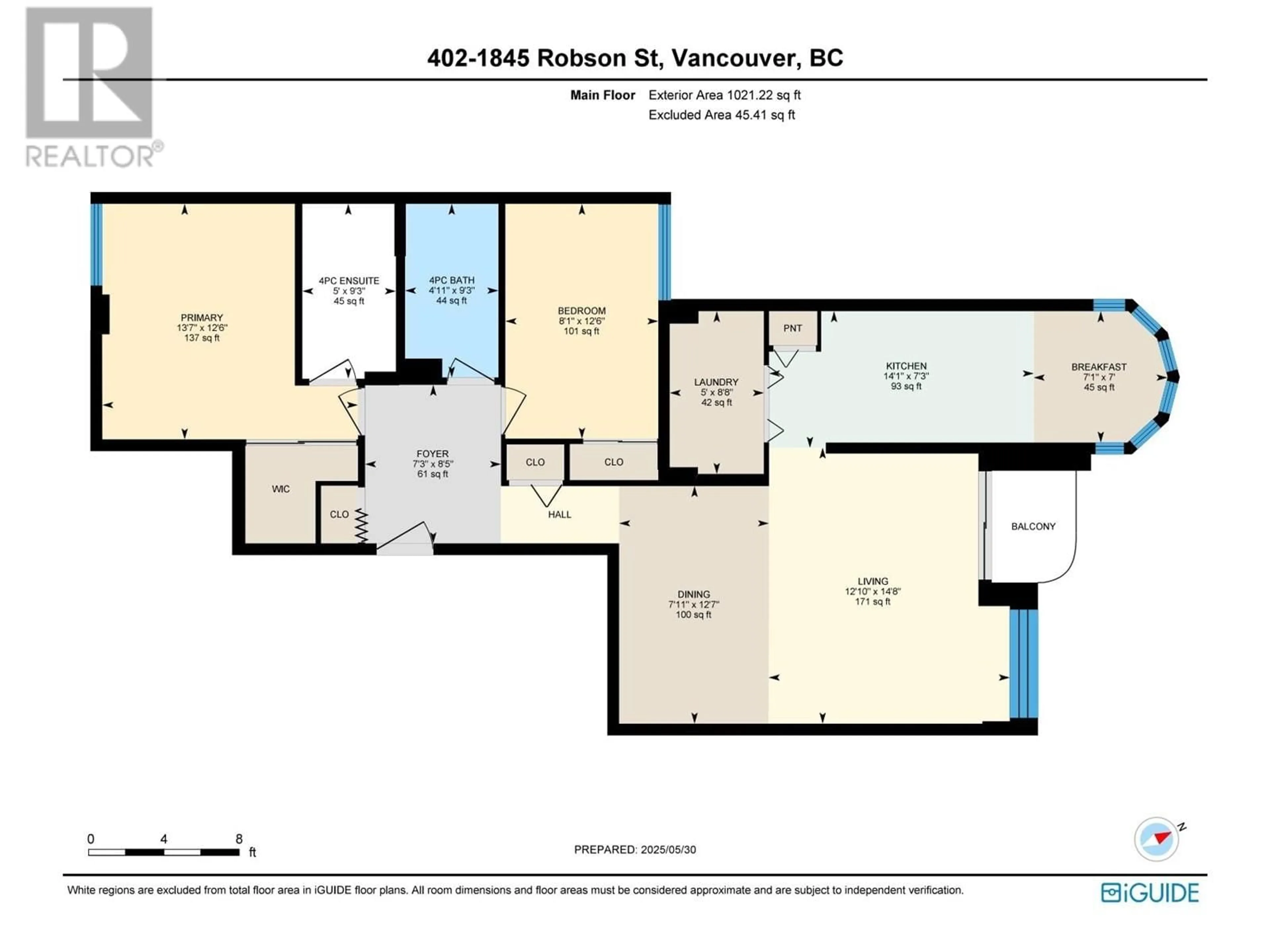 Floor plan for 402 - 1845 ROBSON STREET, Vancouver British Columbia V8G1E4