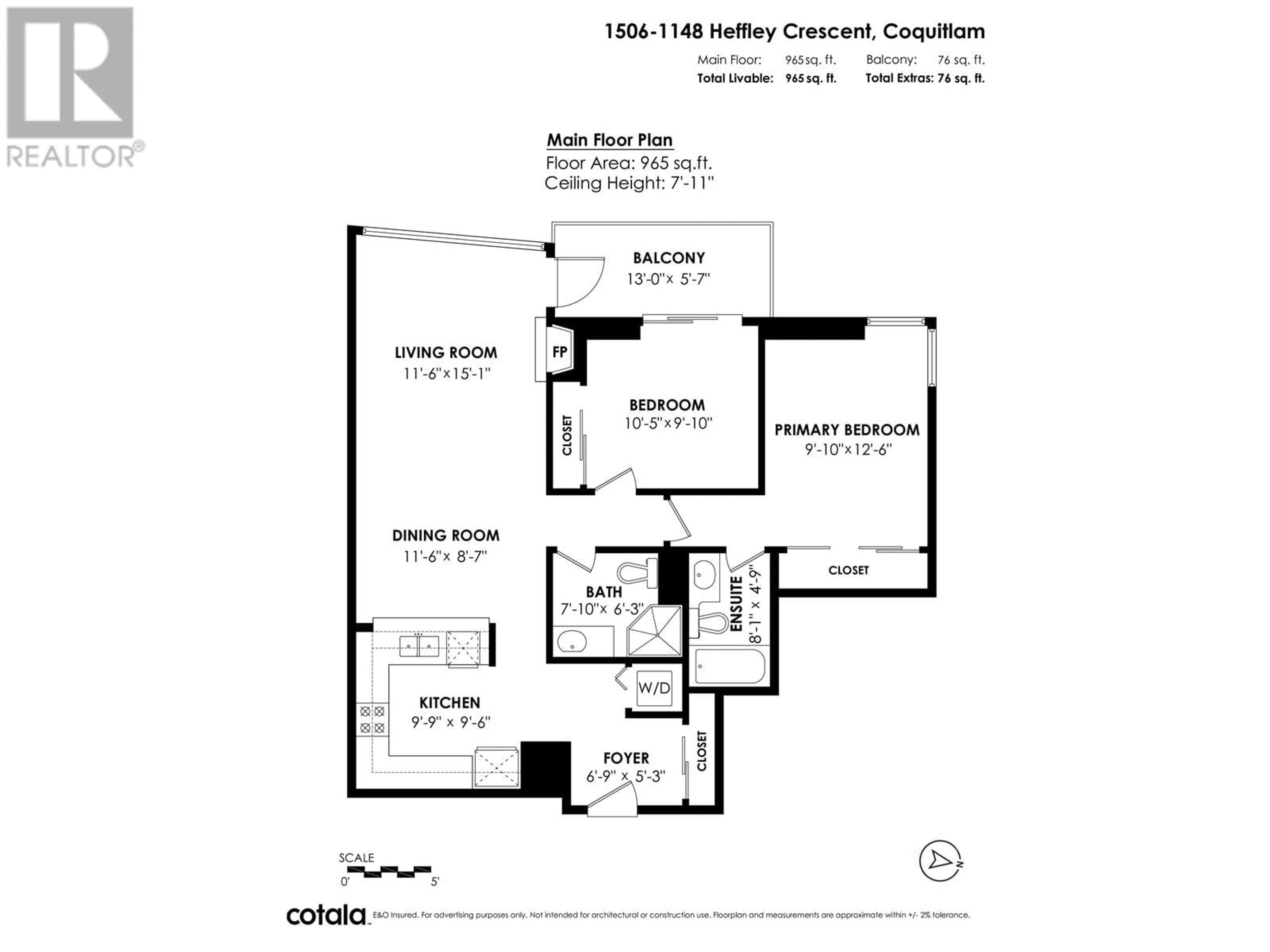 Floor plan for 1506 - 1148 HEFFLEY CRESCENT, Coquitlam British Columbia V3B8A6