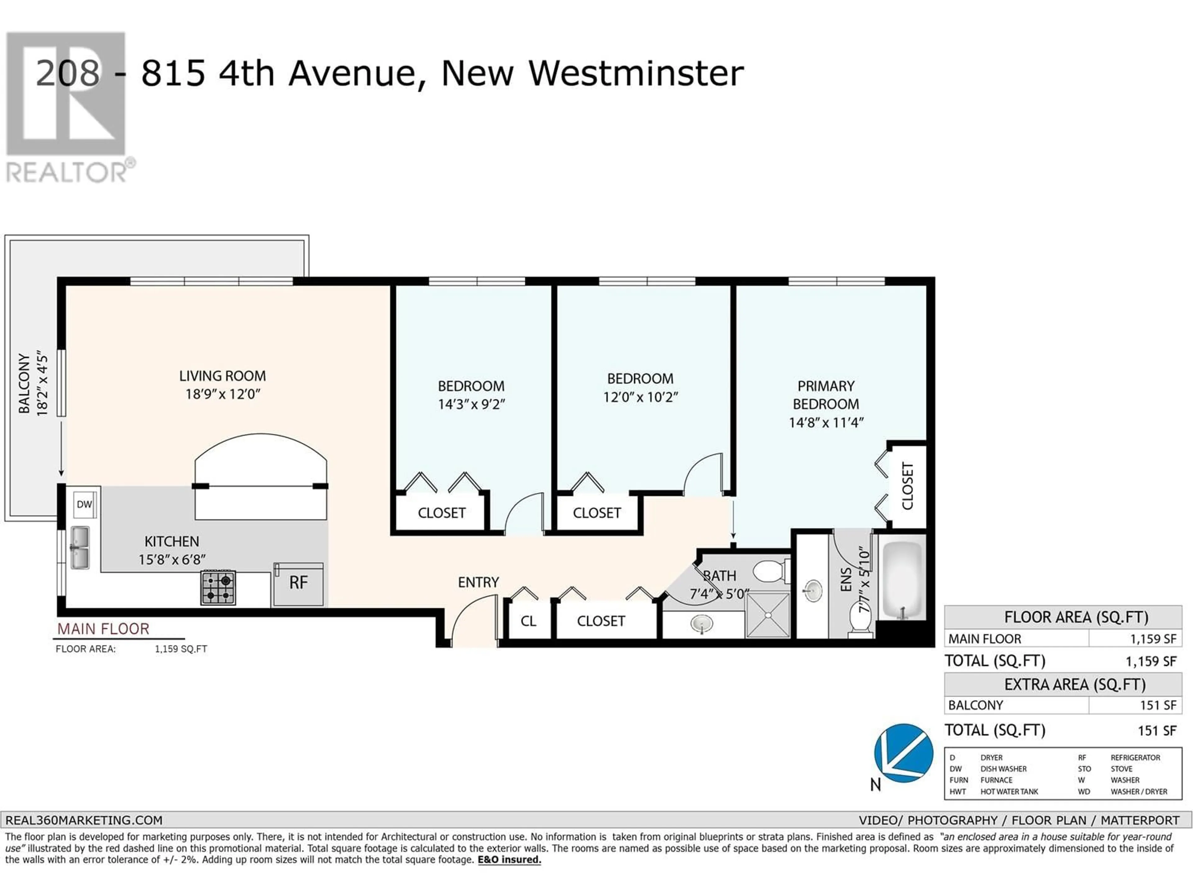 Floor plan for 208 - 815 FOURTH AVENUE, New Westminster British Columbia V3M1S8