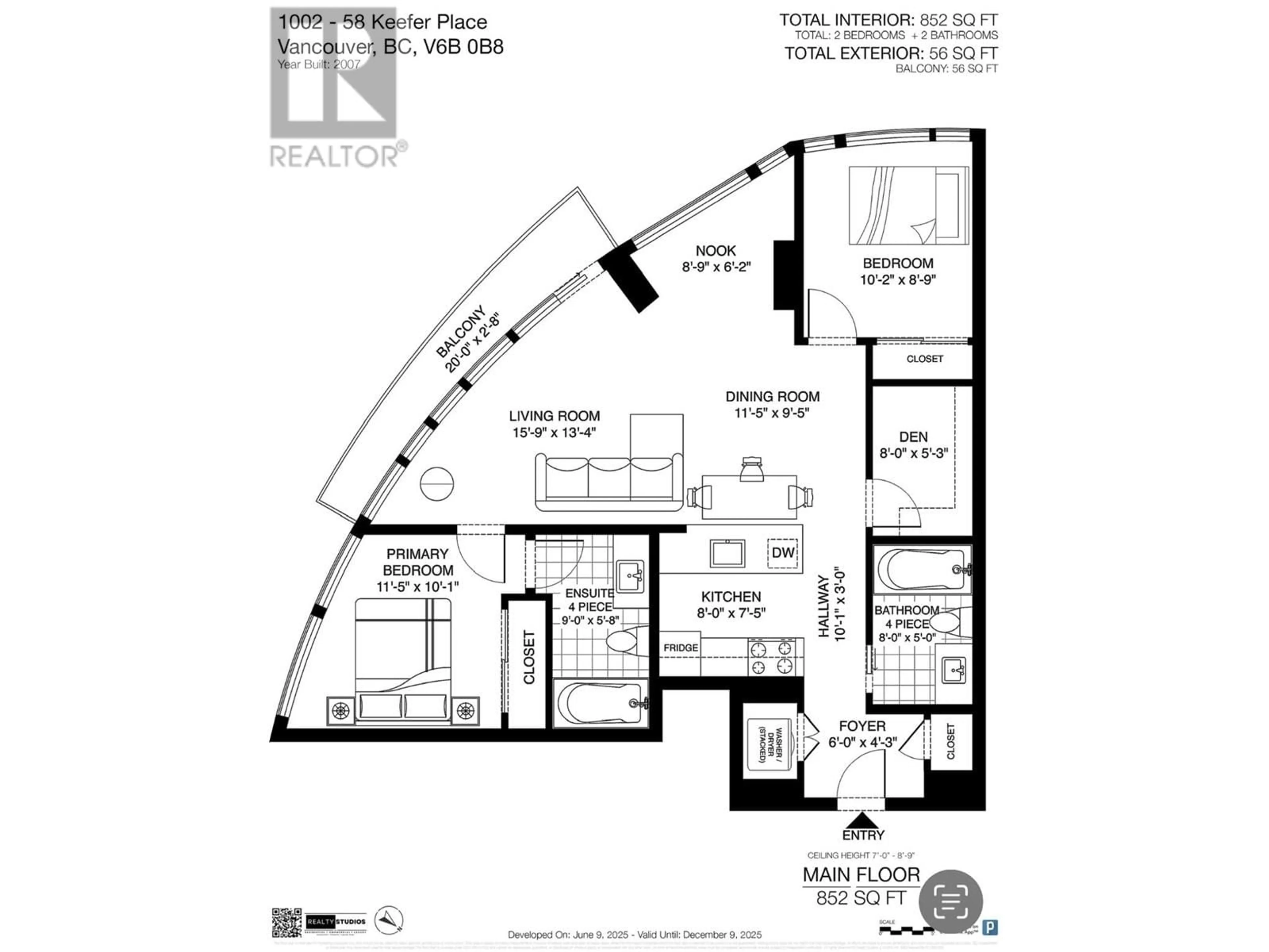 Floor plan for 1002 - 58 KEEFER PLACE, Vancouver British Columbia V6B0B8