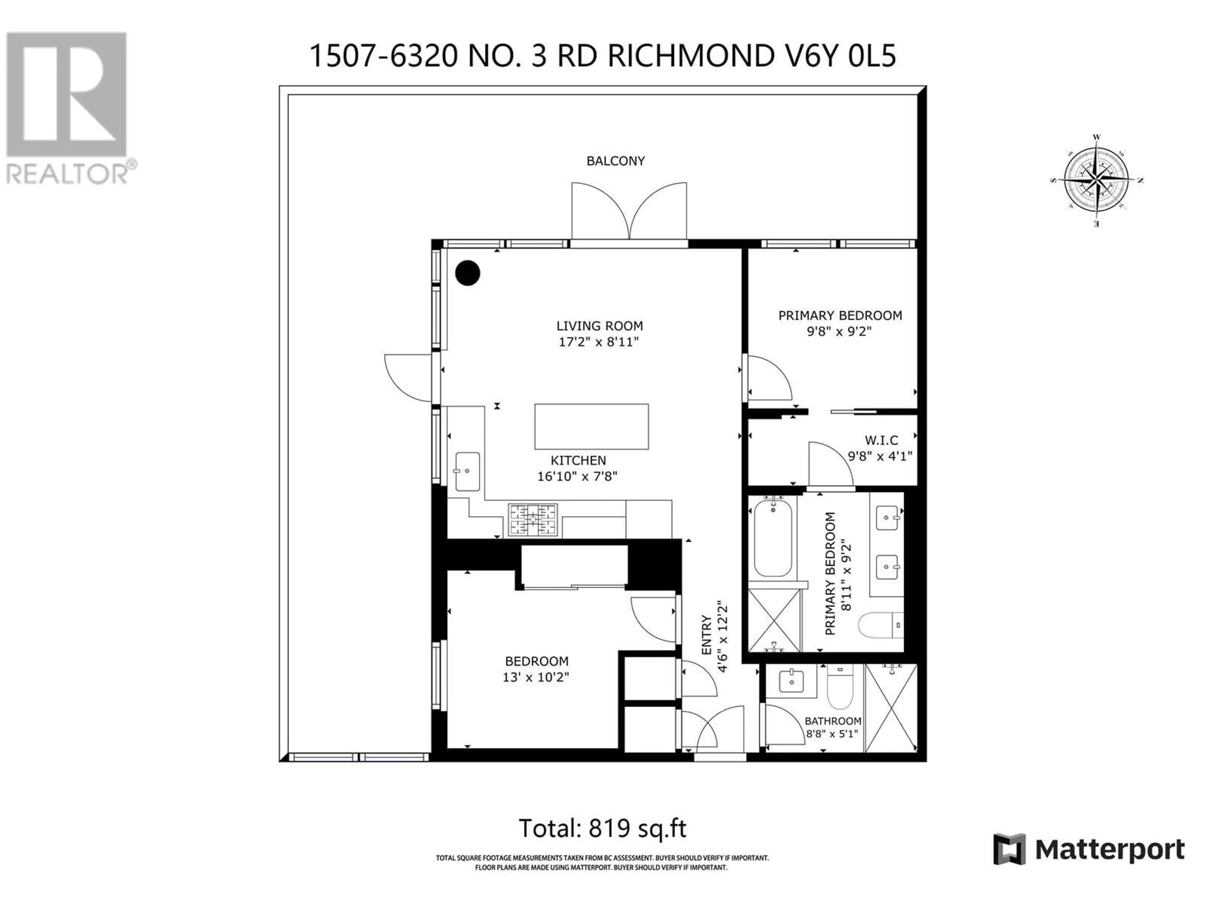 Floor plan for 1507 - 6320 NO. 3 ROAD, Richmond British Columbia V6Y0L5