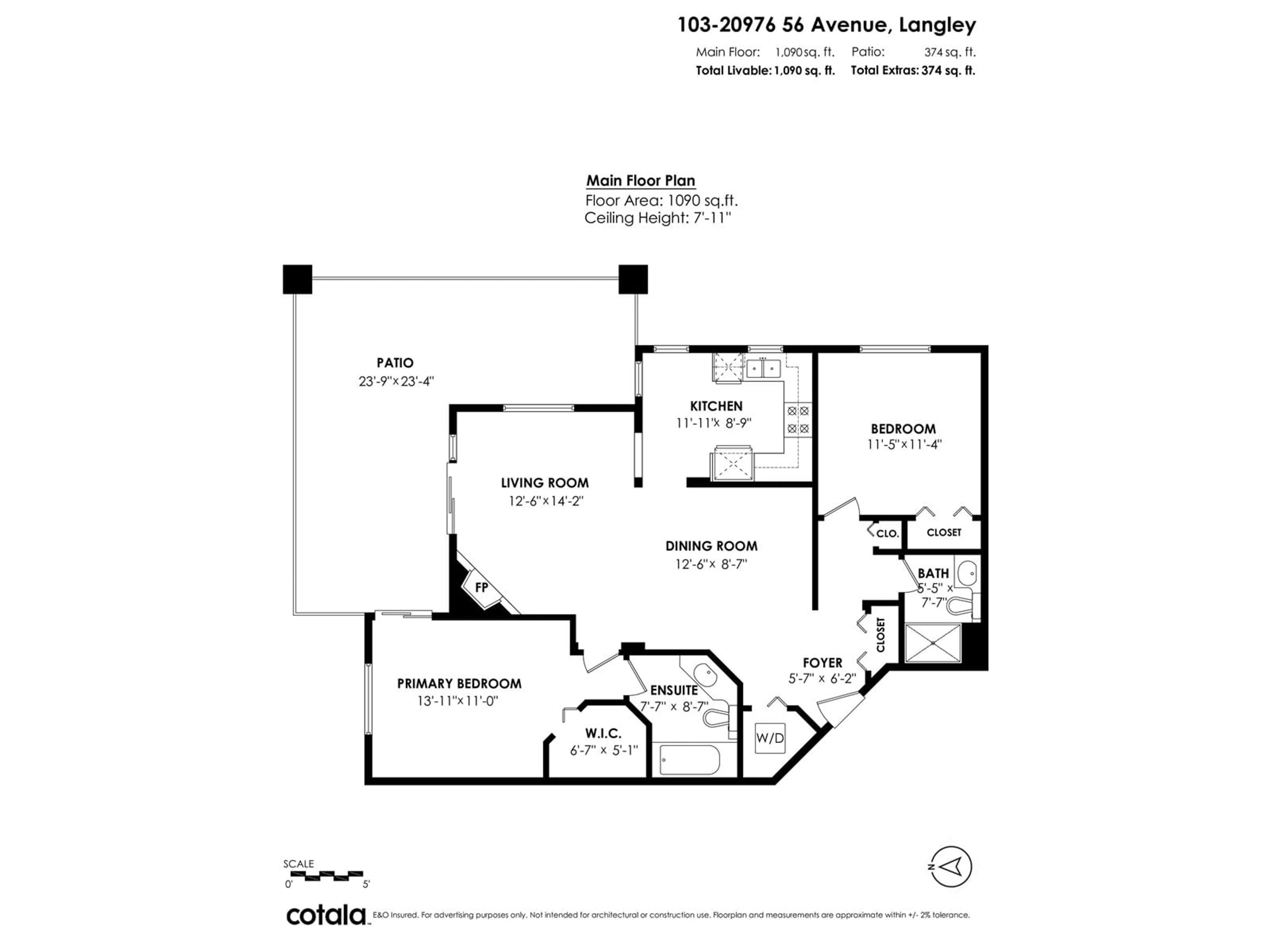 Floor plan for 103 - 20976 56, Langley British Columbia V3A7Z2