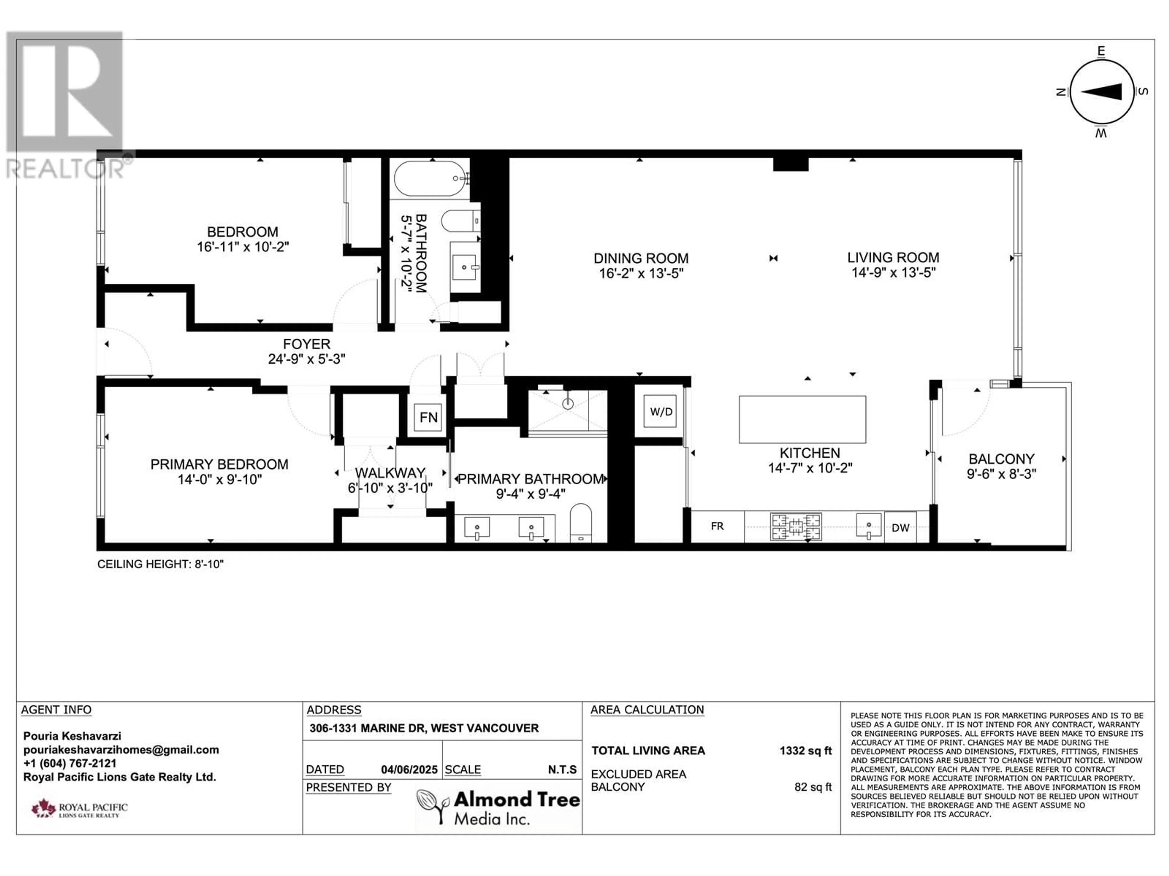 Floor plan for 306 - 1331 MARINE DRIVE, West Vancouver British Columbia V7T1B6