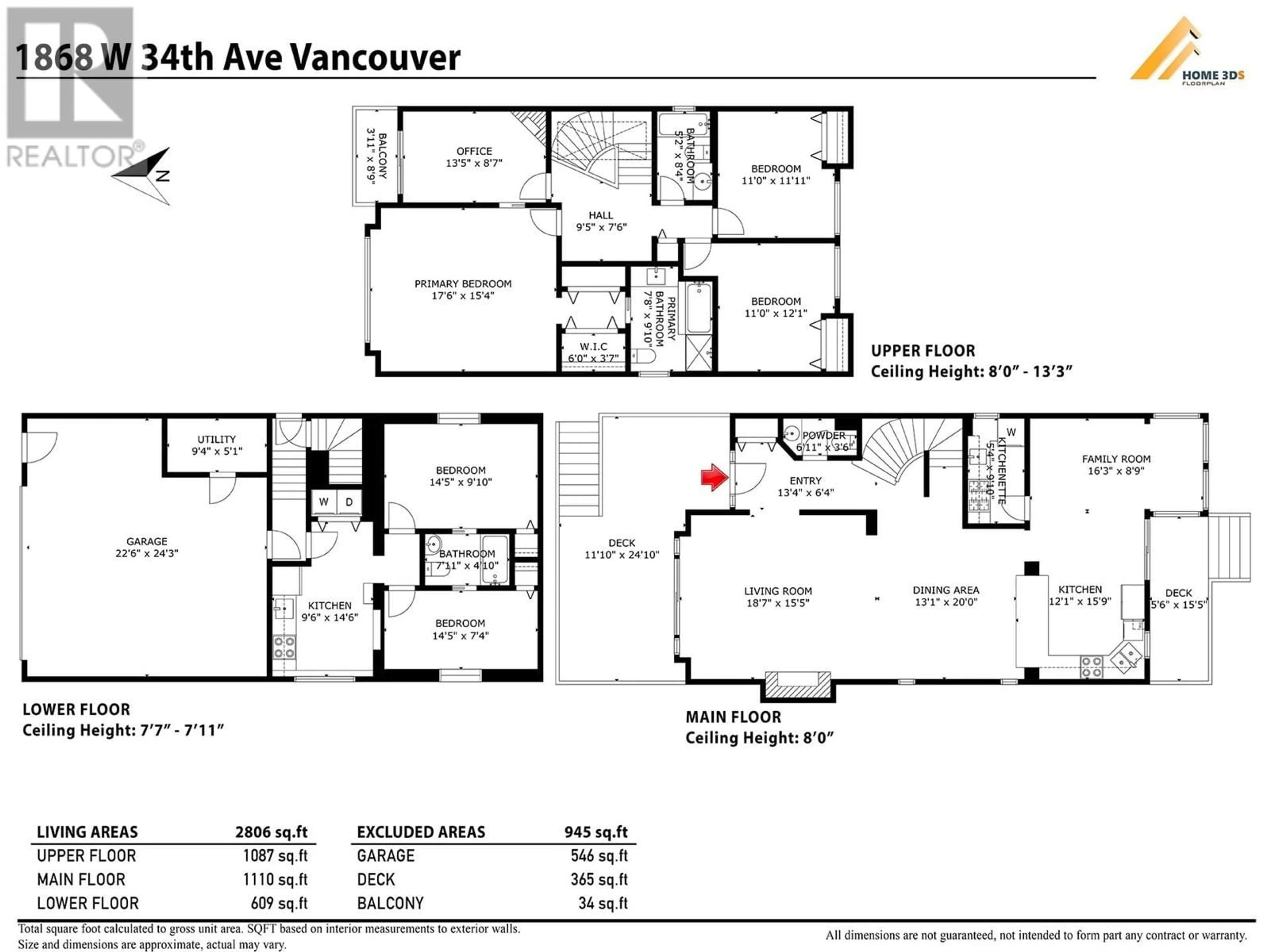 Floor plan for 1868 34TH AVENUE, Vancouver British Columbia V6M1G1