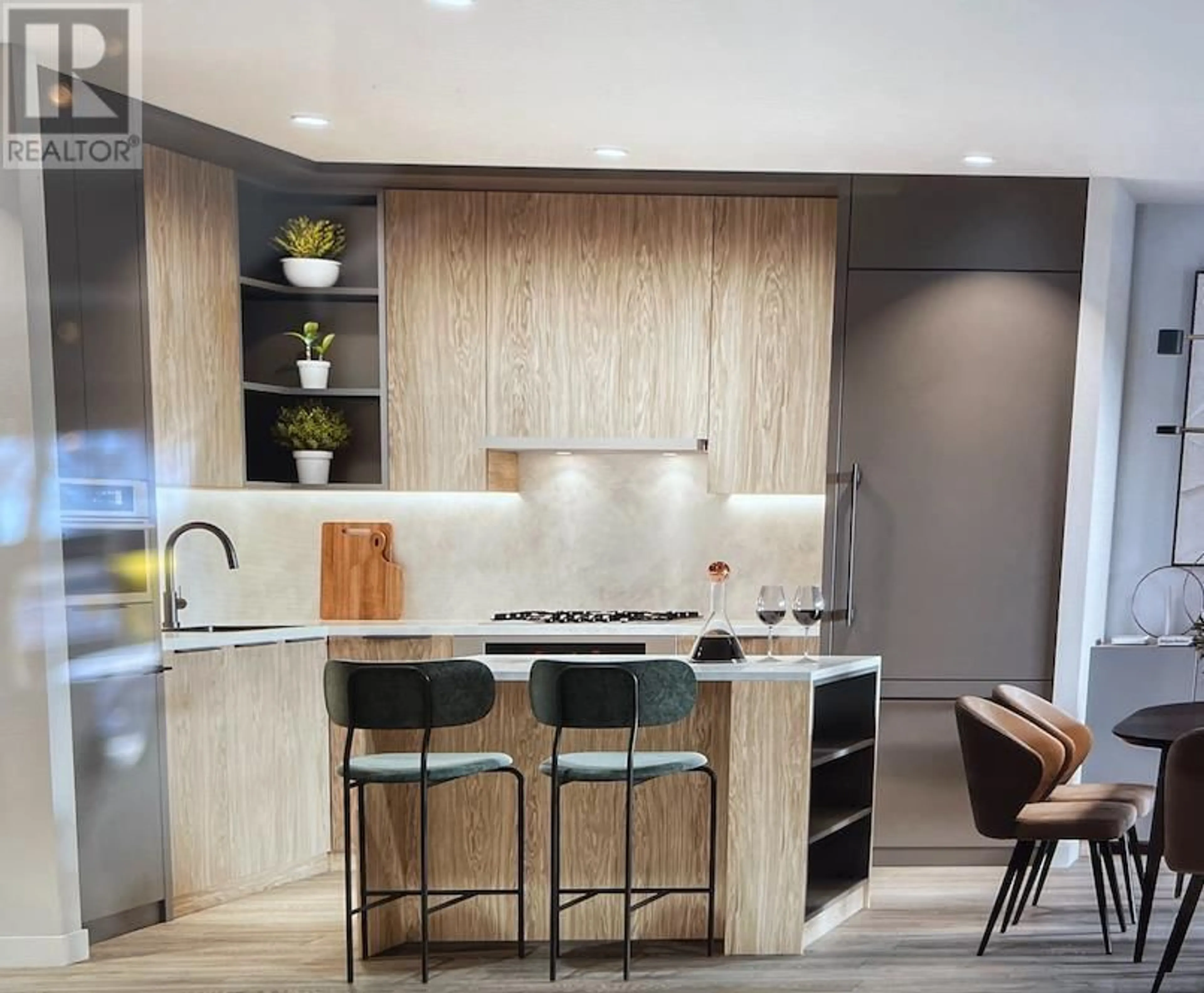 Contemporary kitchen, wood/laminate floor for 606 - 2268 BROADWAY, Vancouver British Columbia V5N1W9