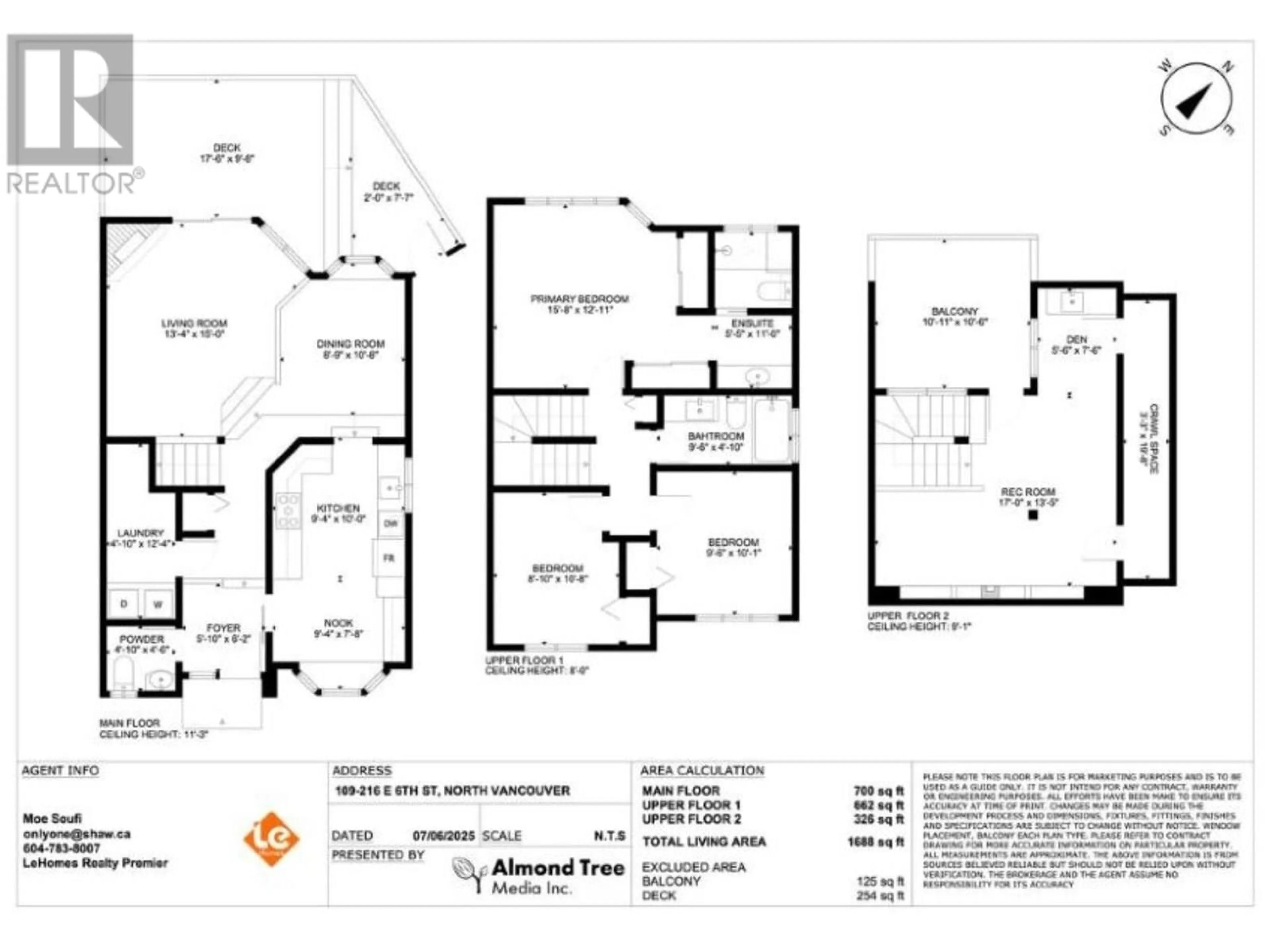 Floor plan for 109 - 216 6TH STREET, North Vancouver British Columbia V7L1P5