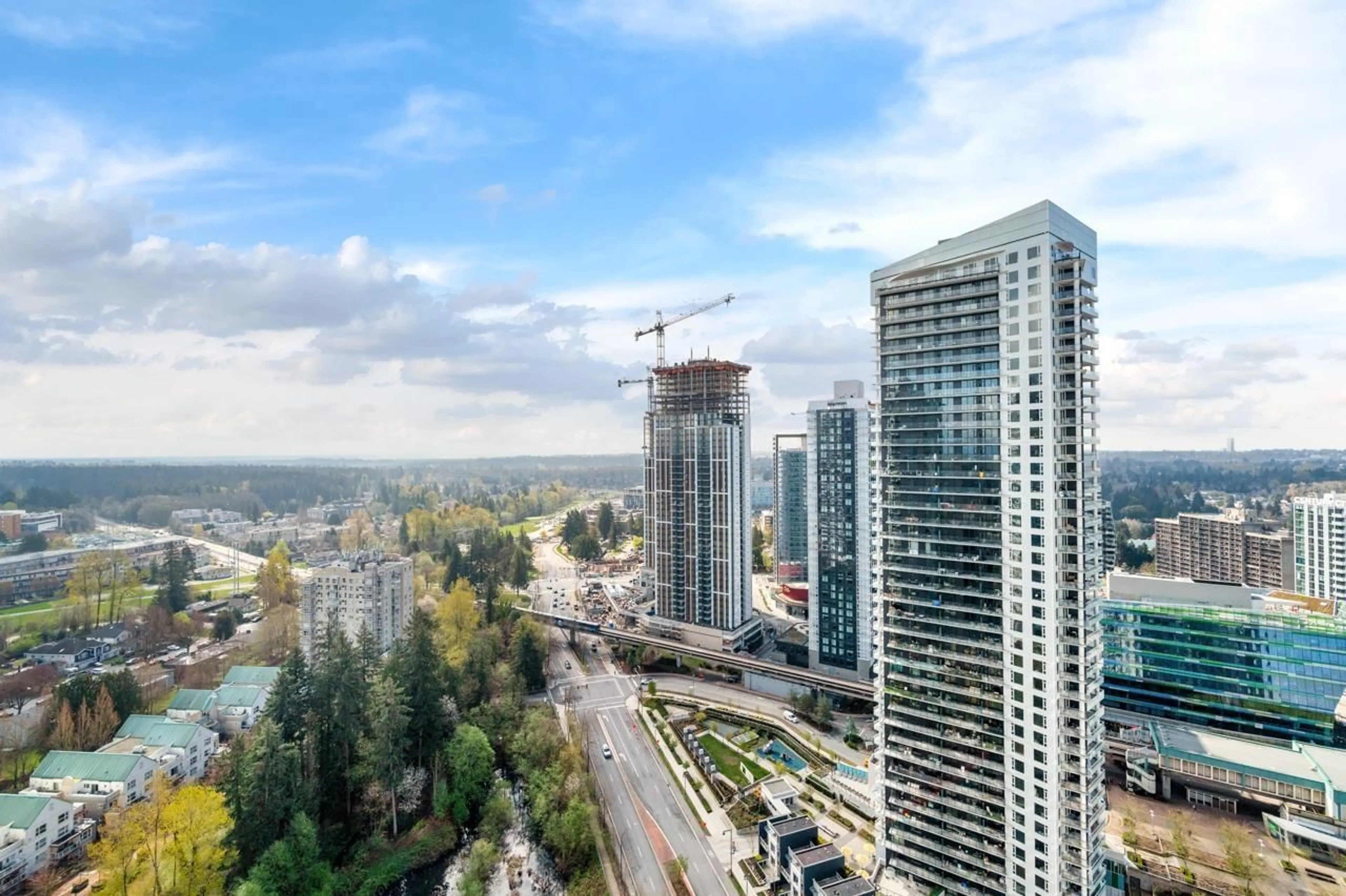 A pic from outside/outdoor area/front of a property/back of a property/a pic from drone, city buildings view from balcony for 3805 - 13696 100, Surrey British Columbia V3T0L5