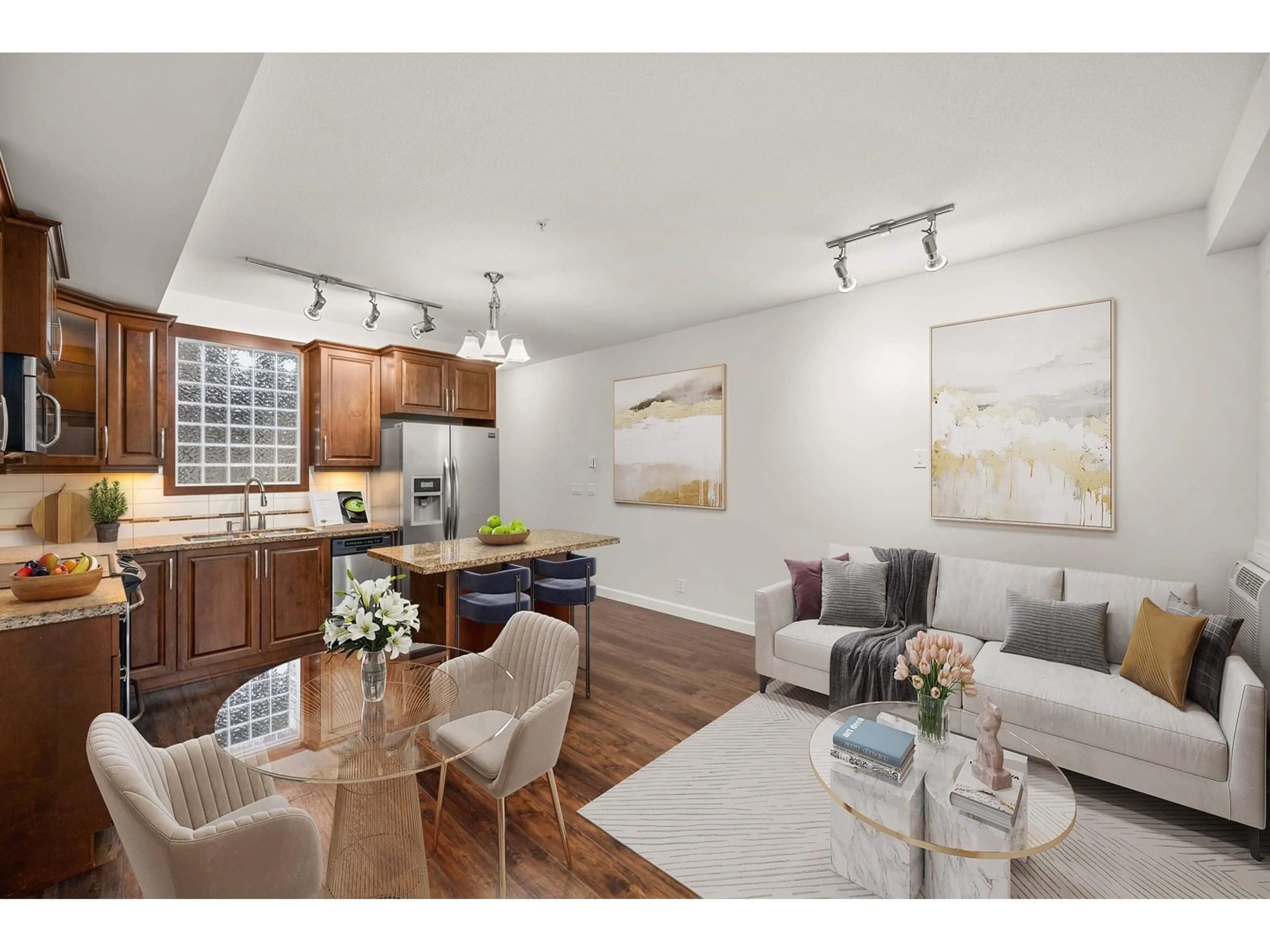 Open concept kitchen, wood/laminate floor for 310 - 8328 207A, Langley British Columbia V2Y0K5