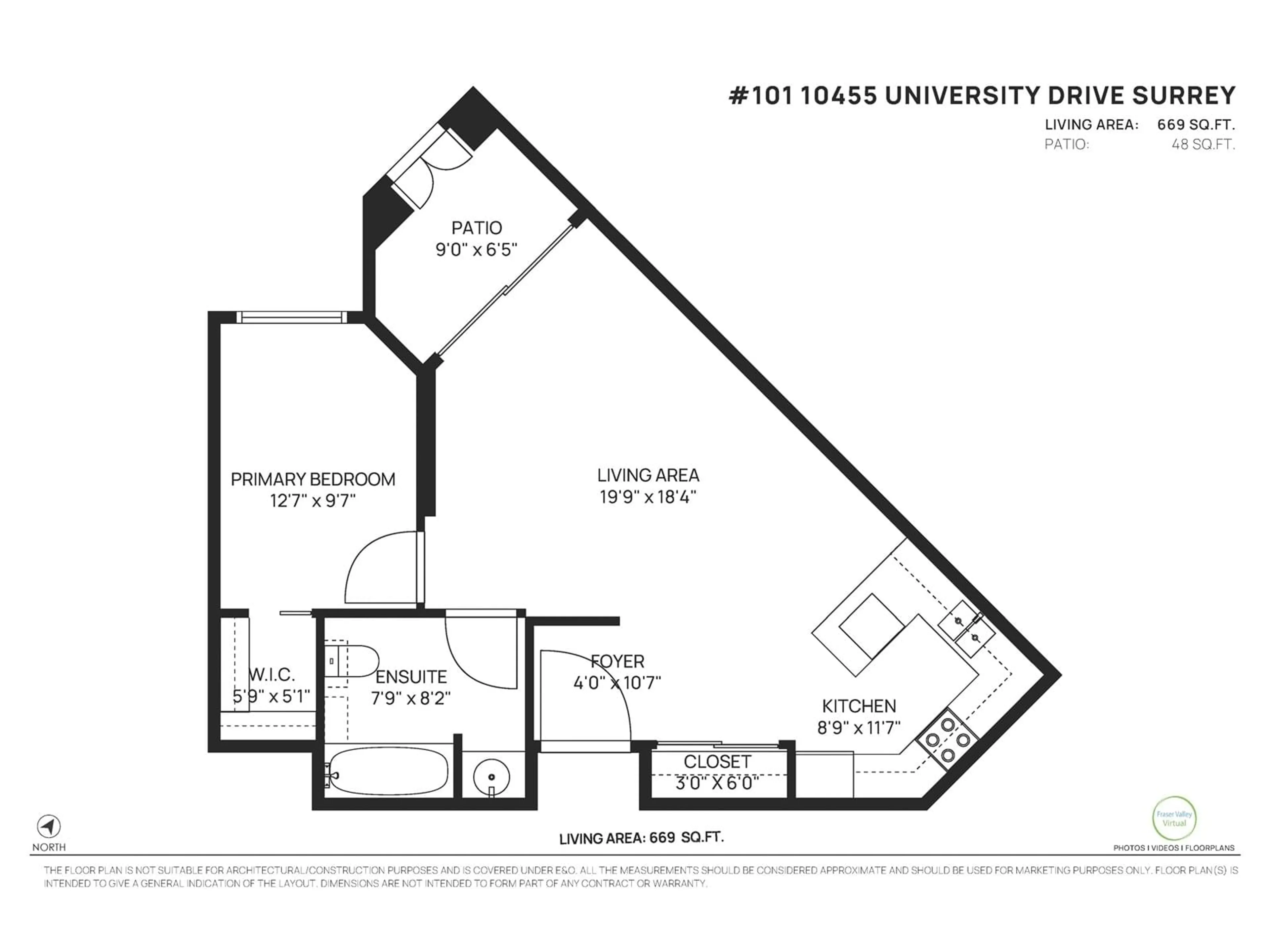 Floor plan for 101 - 10455 UNIVERSITY, Surrey British Columbia V3T0A5