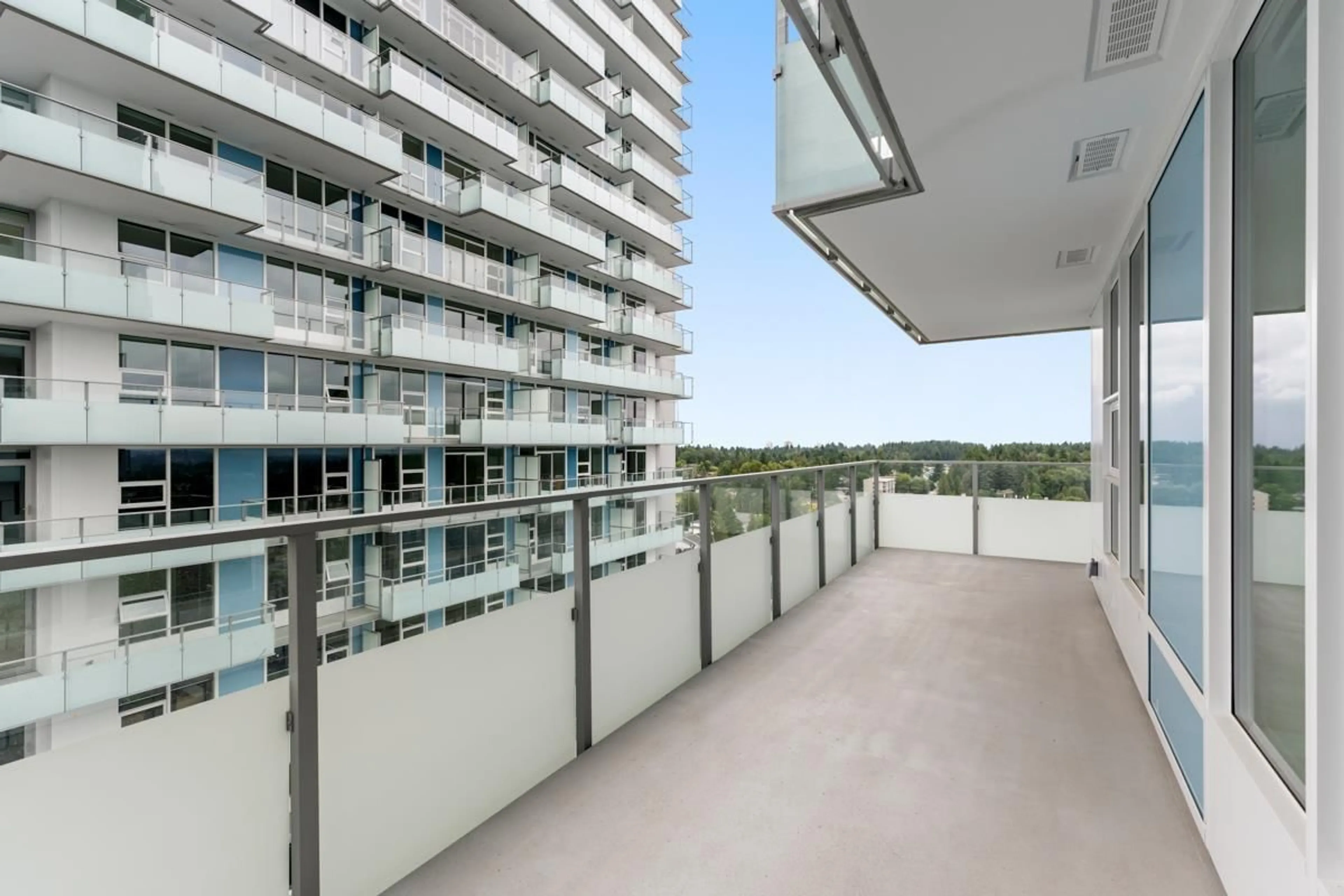 Balcony in the apartment, city buildings view from balcony for 2502 - 13768 100, Surrey British Columbia V3T0V2