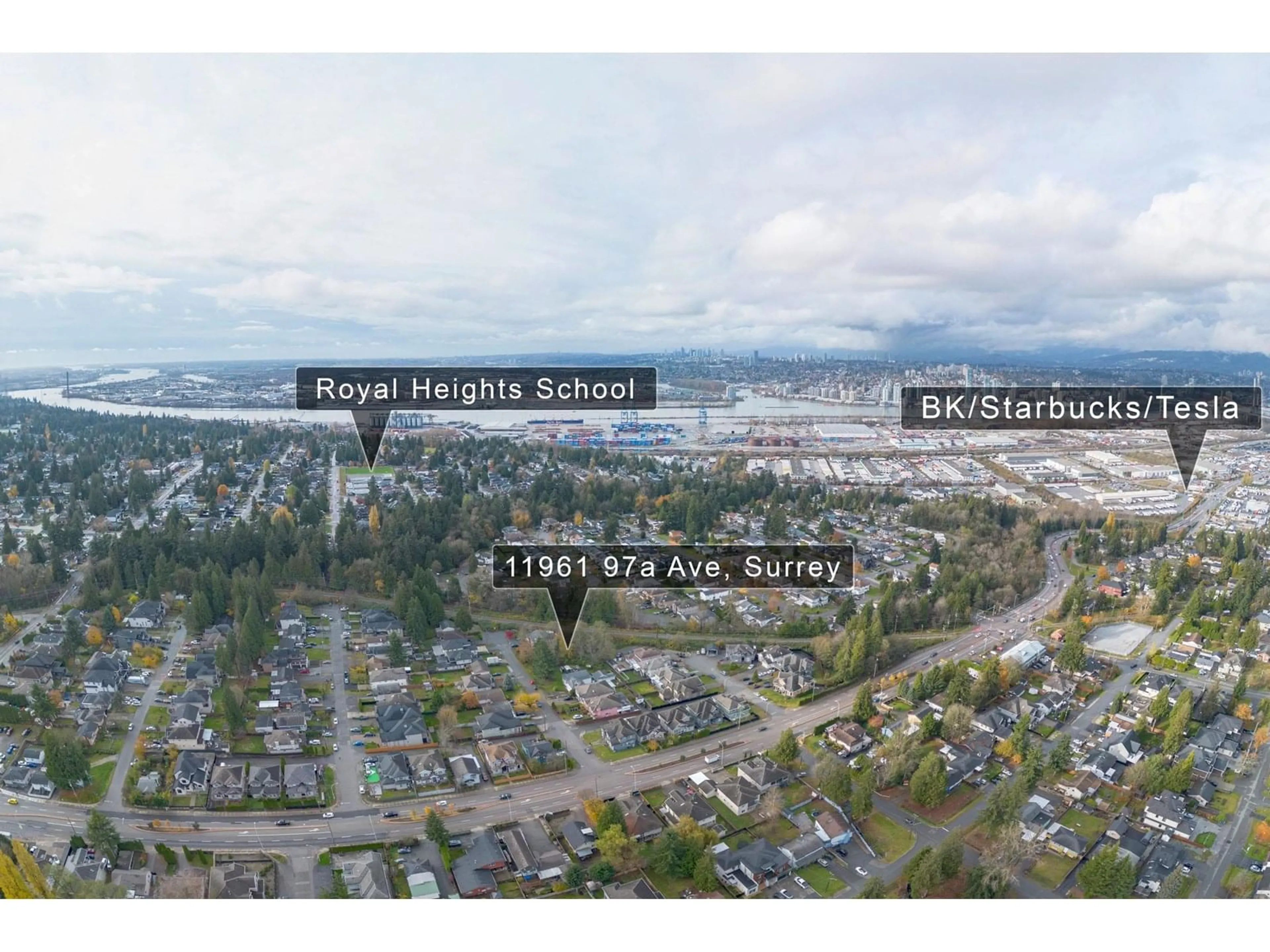 A pic from outside/outdoor area/front of a property/back of a property/a pic from drone, unknown for 11961 97A, Surrey British Columbia V3V2G9