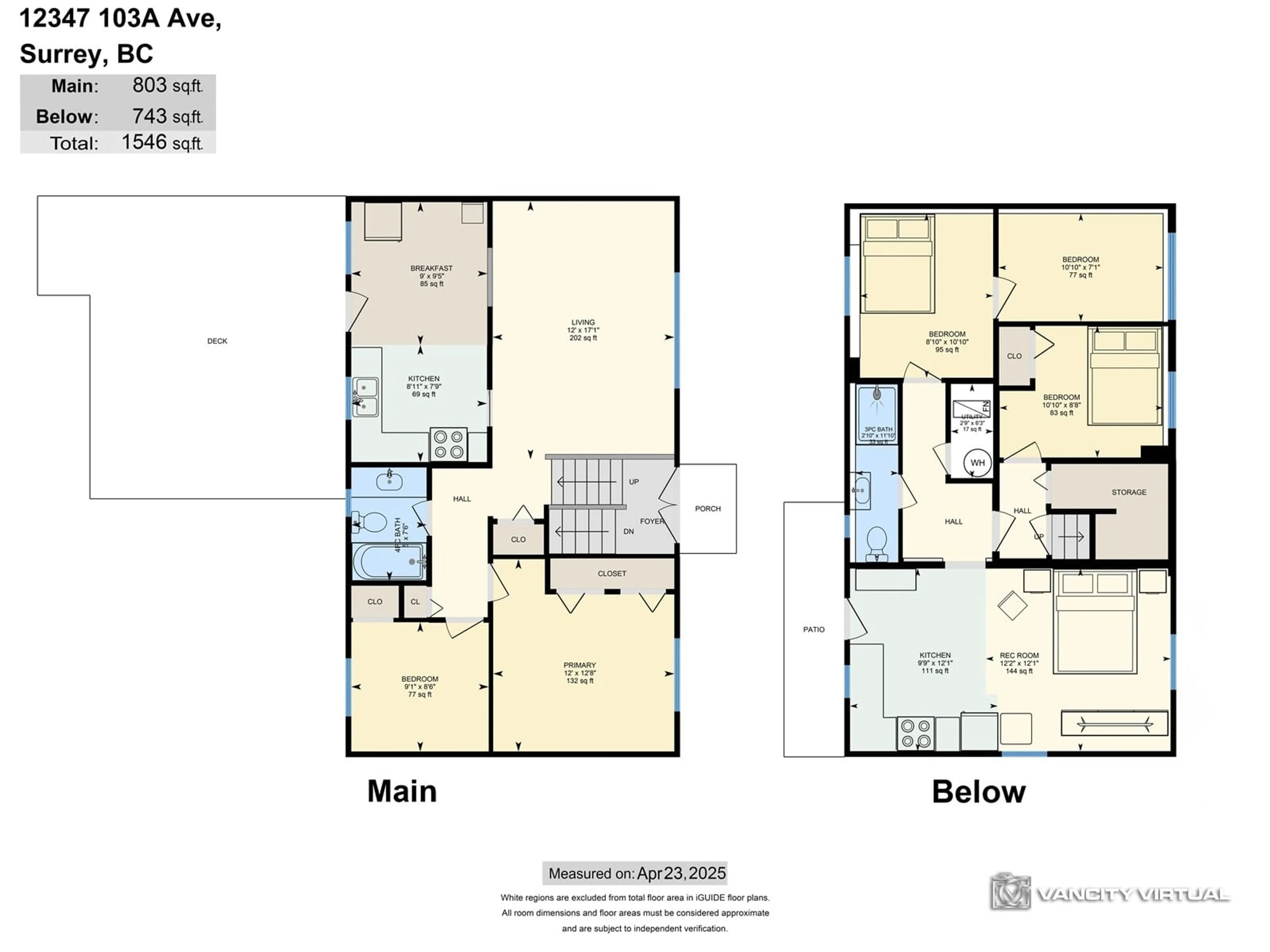 Floor plan for 12347 103A, Surrey British Columbia V3V3H1