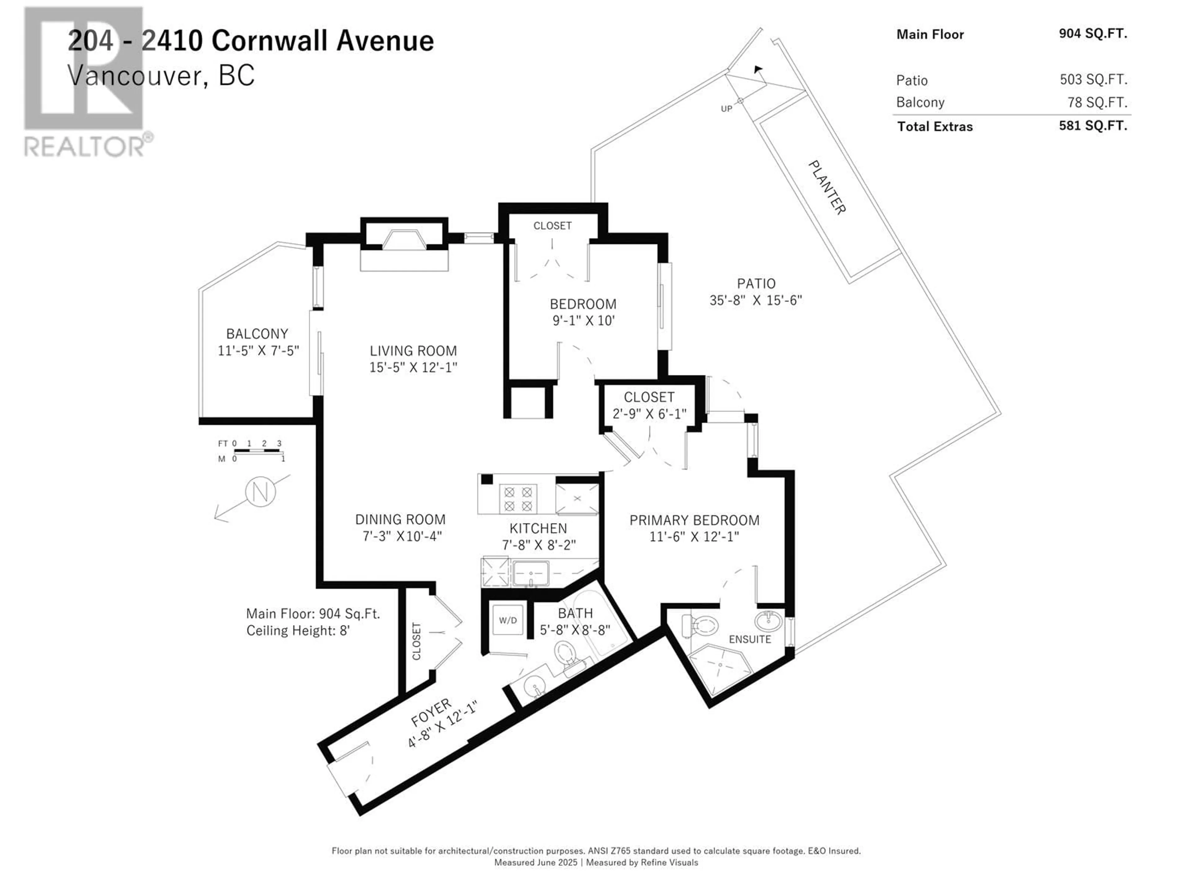 Floor plan for 204 - 2410 CORNWALL AVENUE, Vancouver British Columbia V6K1B8