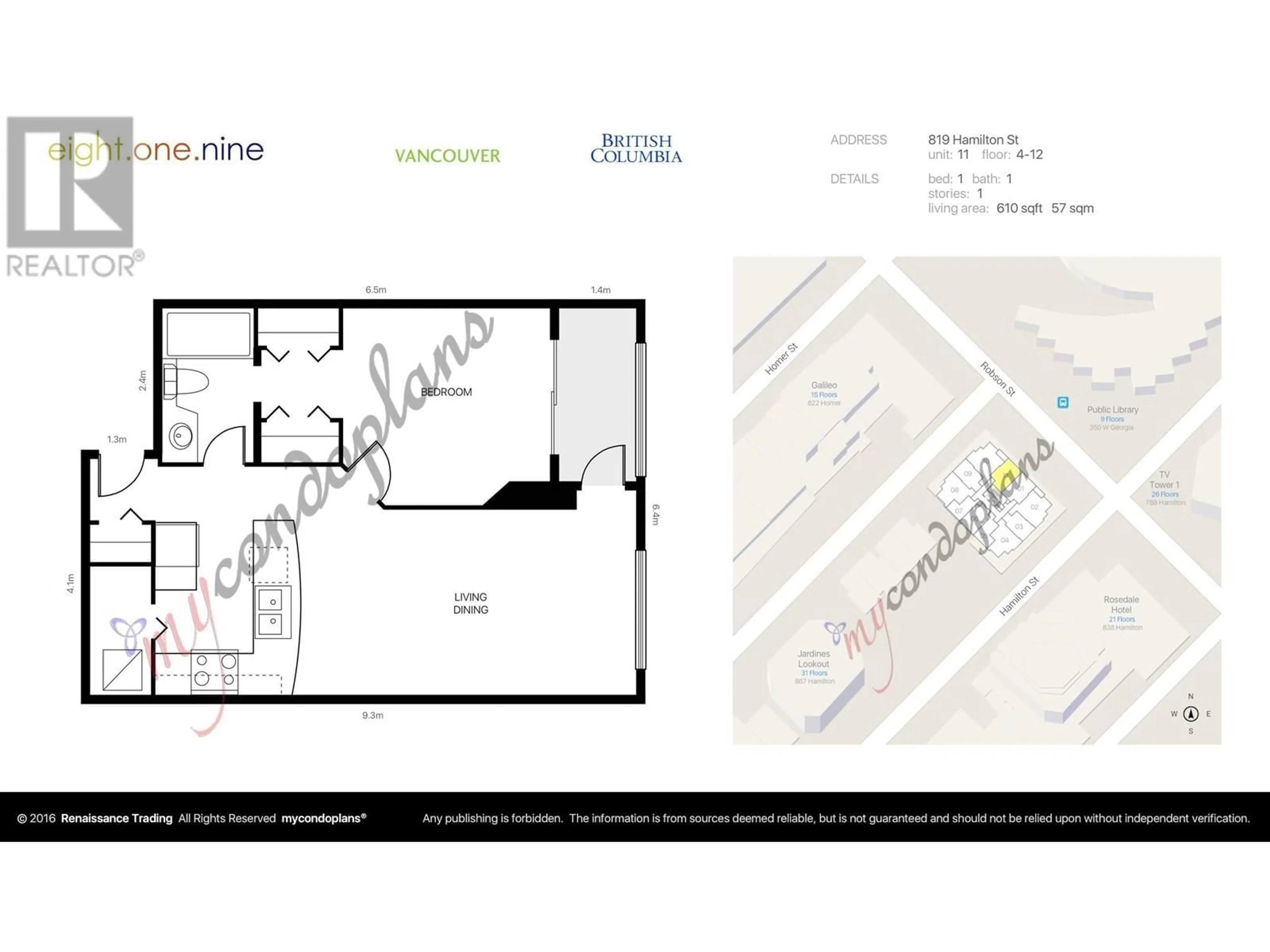 Floor plan for 511 - 819 HAMILTON STREET, Vancouver British Columbia V6B6M2