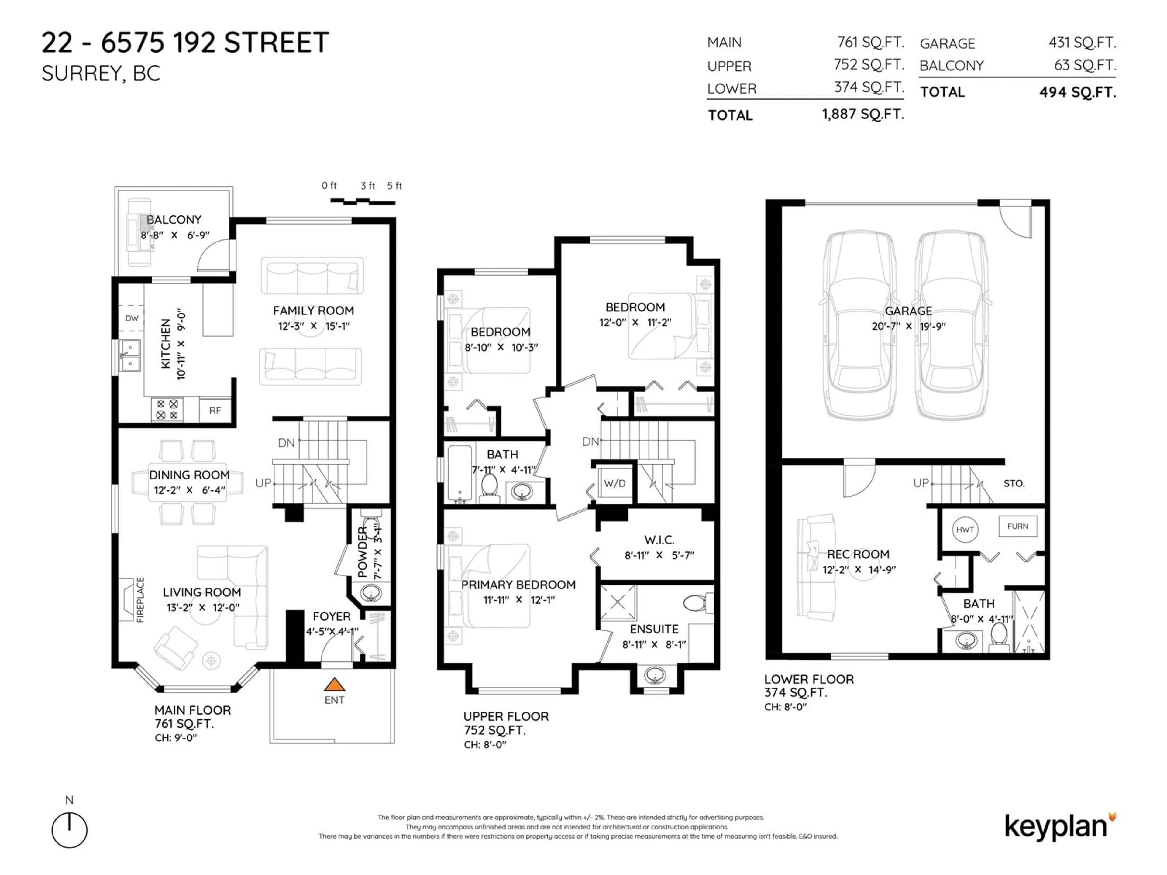 Floor plan for 22 - 6575 192, Surrey British Columbia V4N5T8