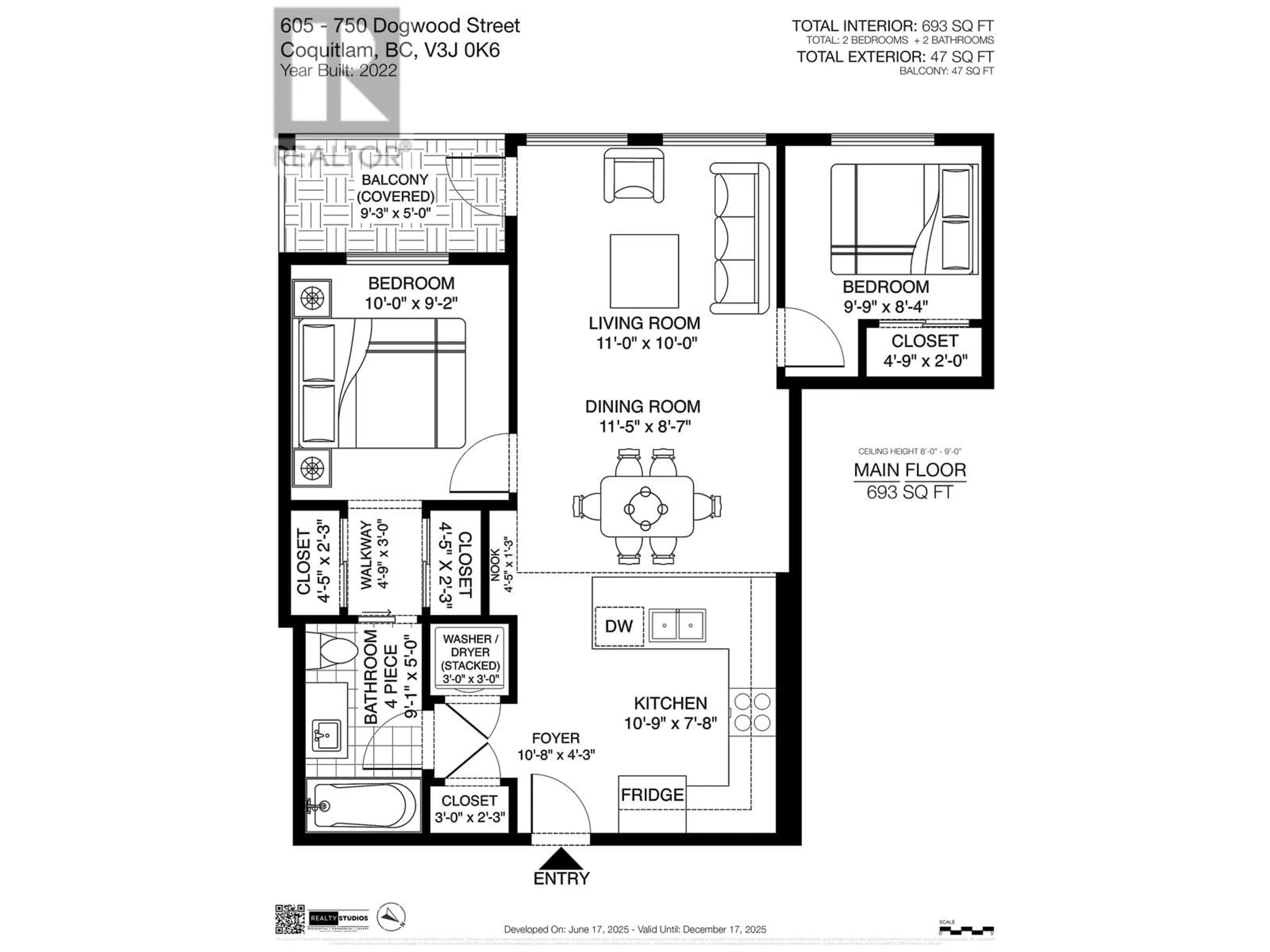 Floor plan for 605 - 750 DOGWOOD STREET, Coquitlam British Columbia V3J0K6