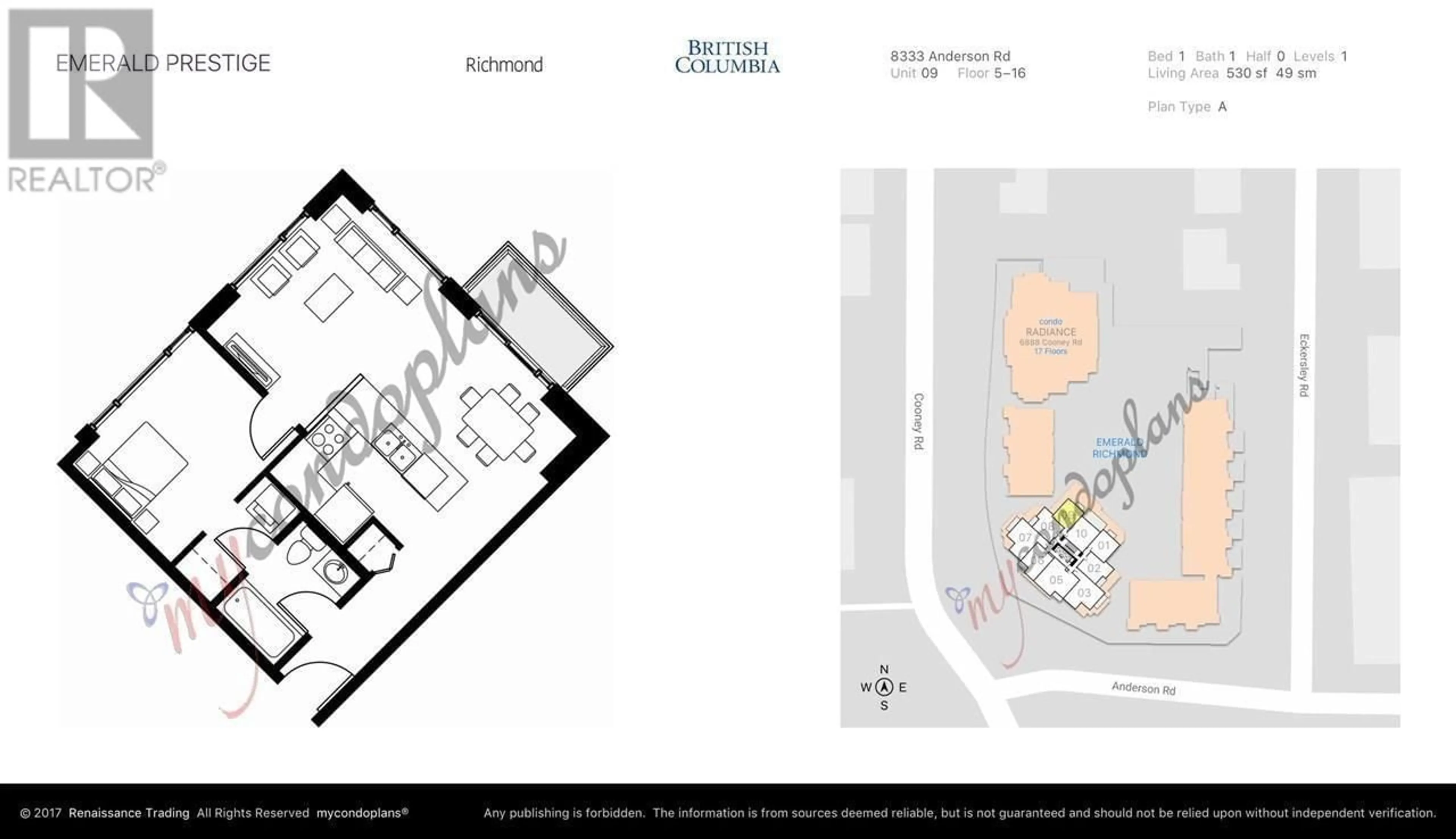 Floor plan for 1009 - 8333 ANDERSON ROAD, Richmond British Columbia V6Y0E2