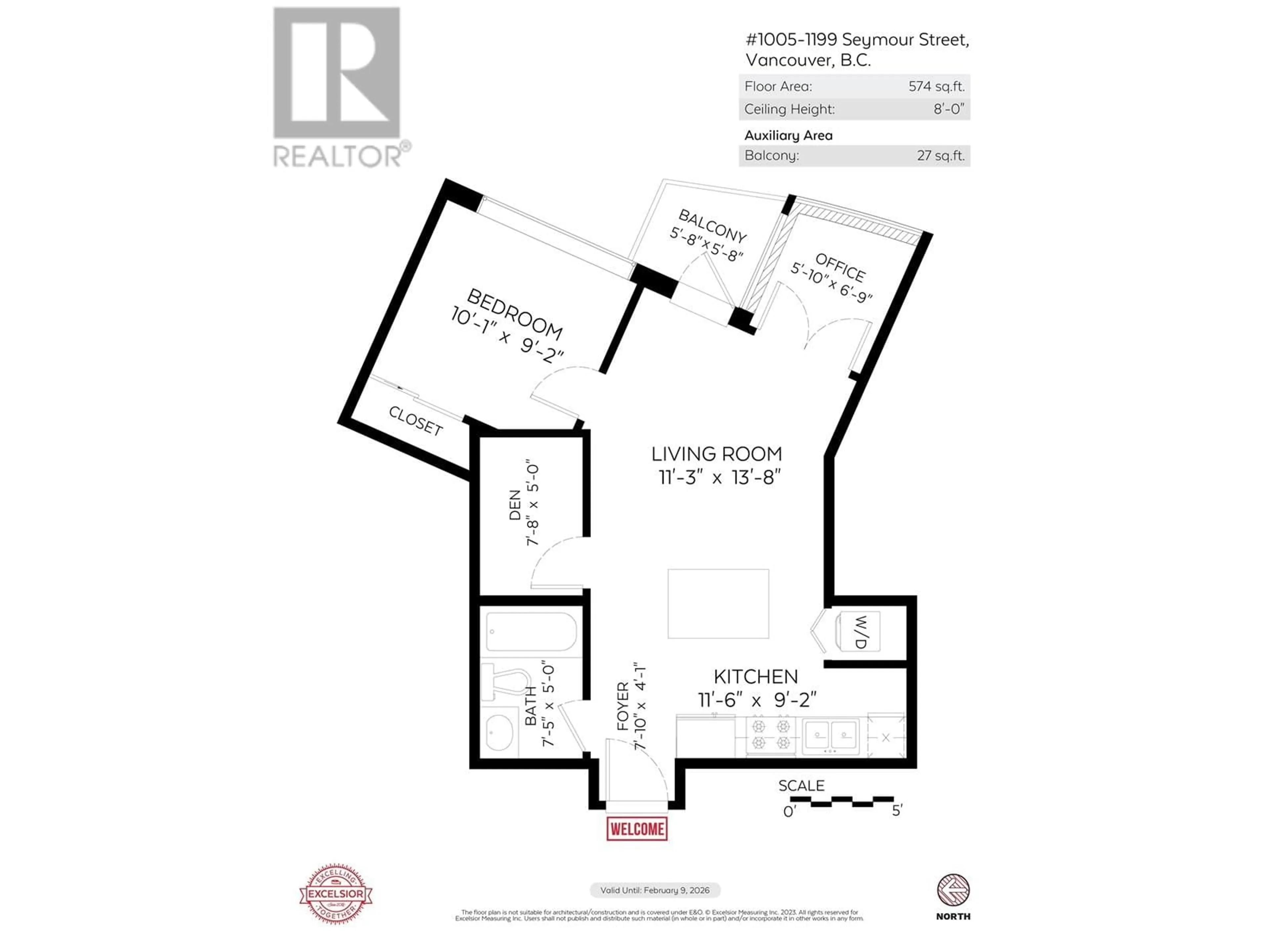 Floor plan for 1005 - 1199 SEYMOUR STREET, Vancouver British Columbia V6B1K3
