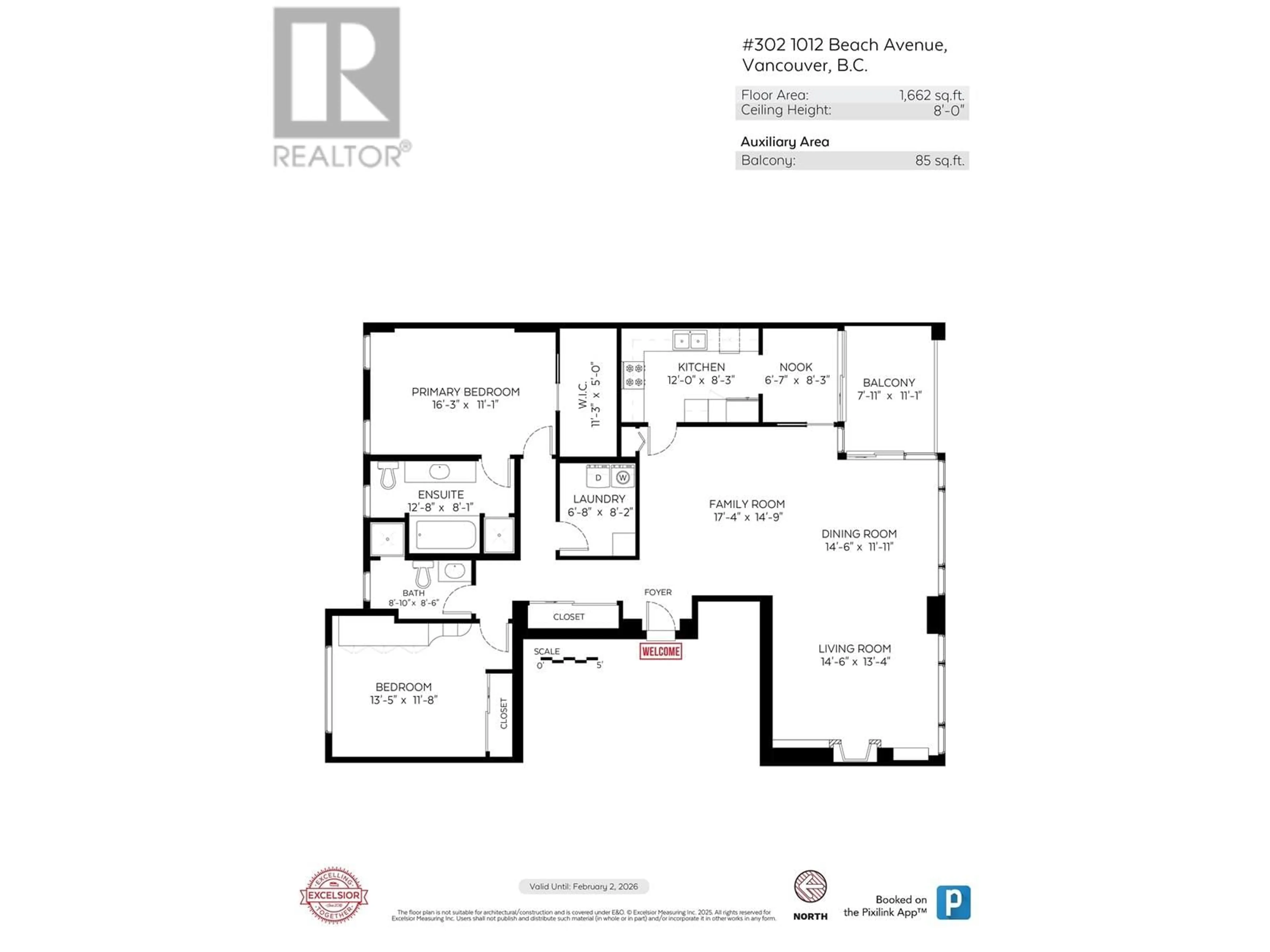 Floor plan for 302 - 1012 BEACH AVENUE, Vancouver British Columbia V6E1T7