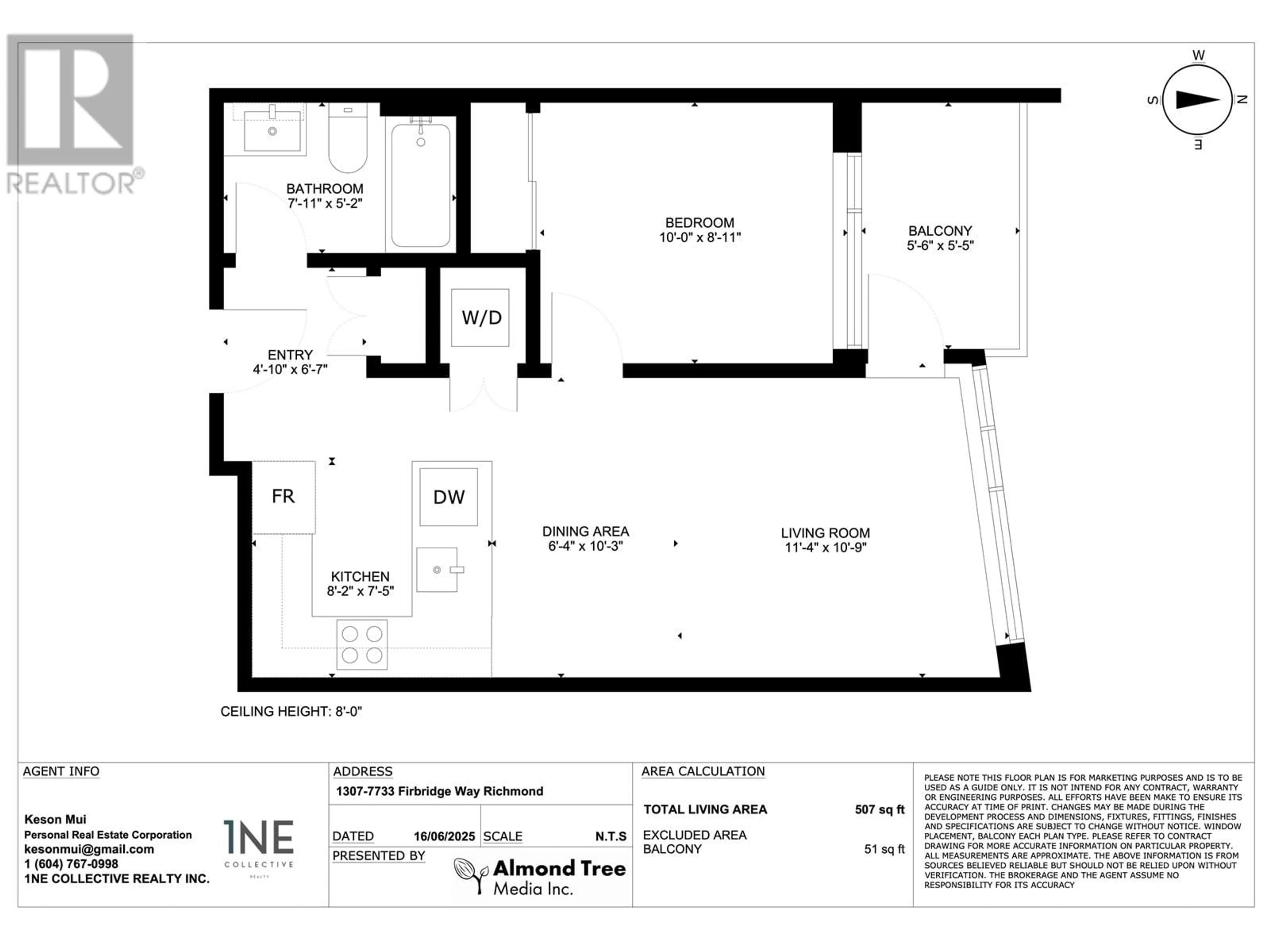 Floor plan for 1307 - 7733 FIRBRIDGE WAY, Richmond British Columbia V6X0M7