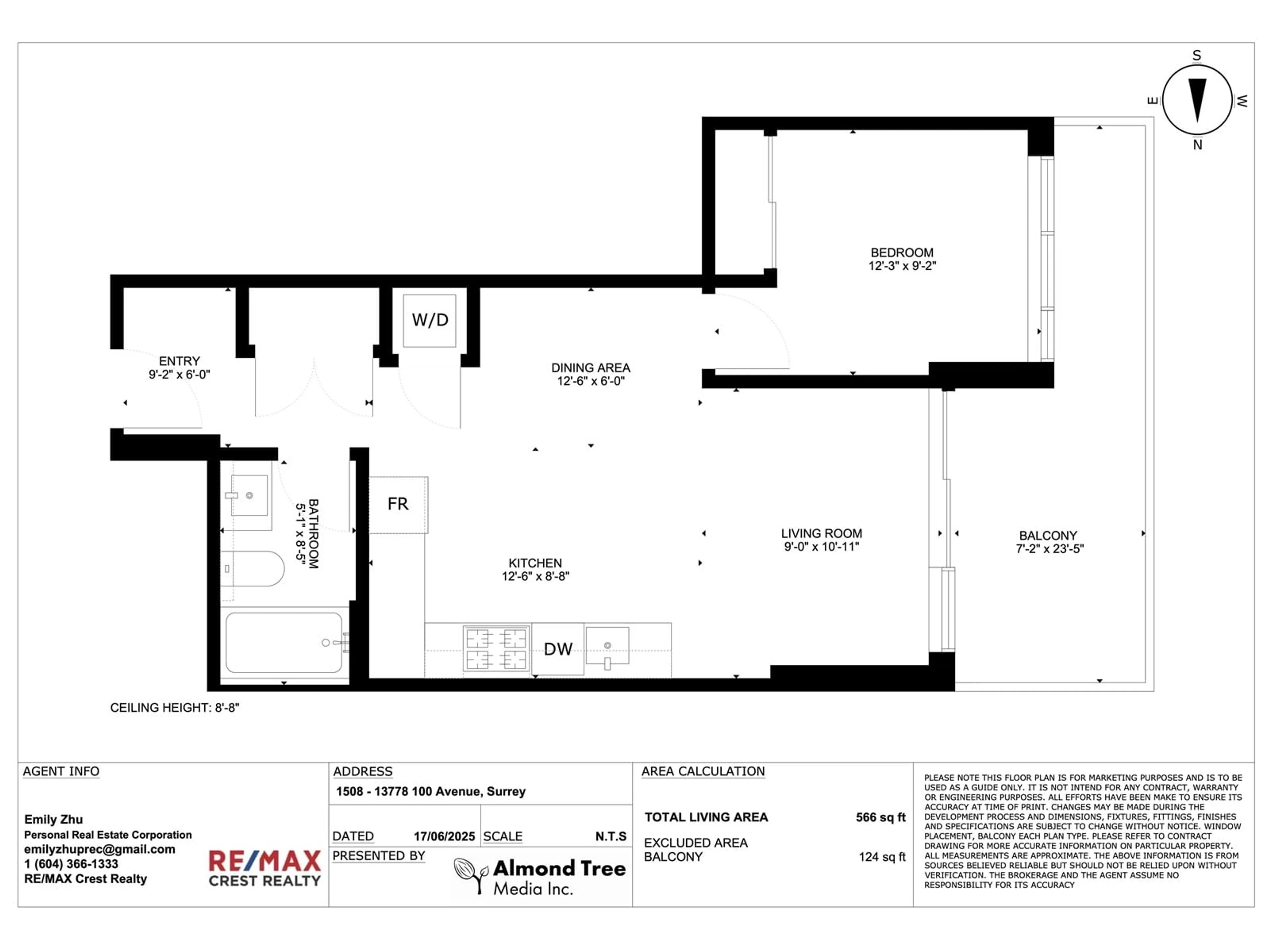 Floor plan for 1508 - 13778 100, Surrey British Columbia V3T0V2