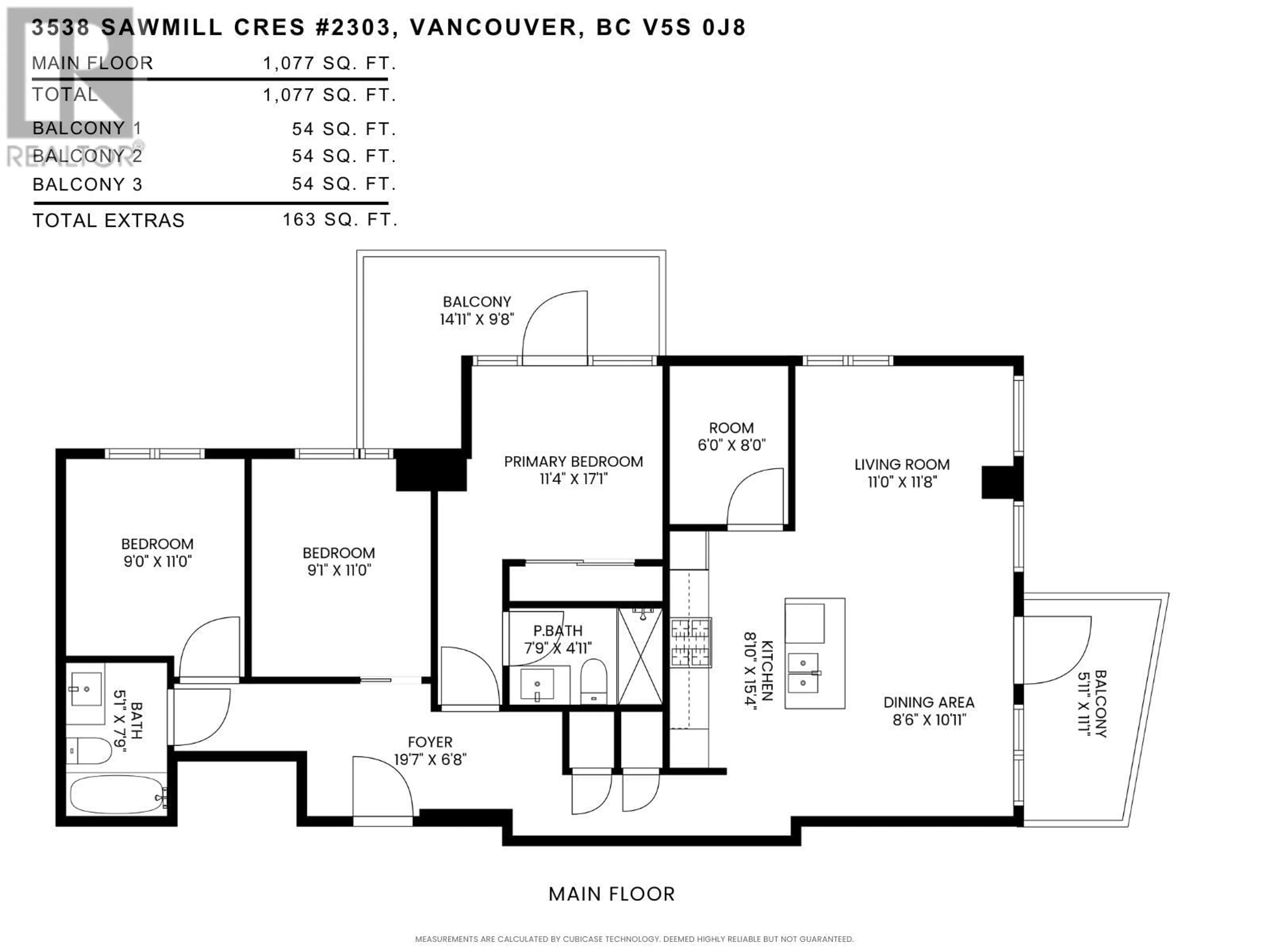 Floor plan for 2303 - 3538 SAWMILL CRESCENT, Vancouver British Columbia V5S0J8