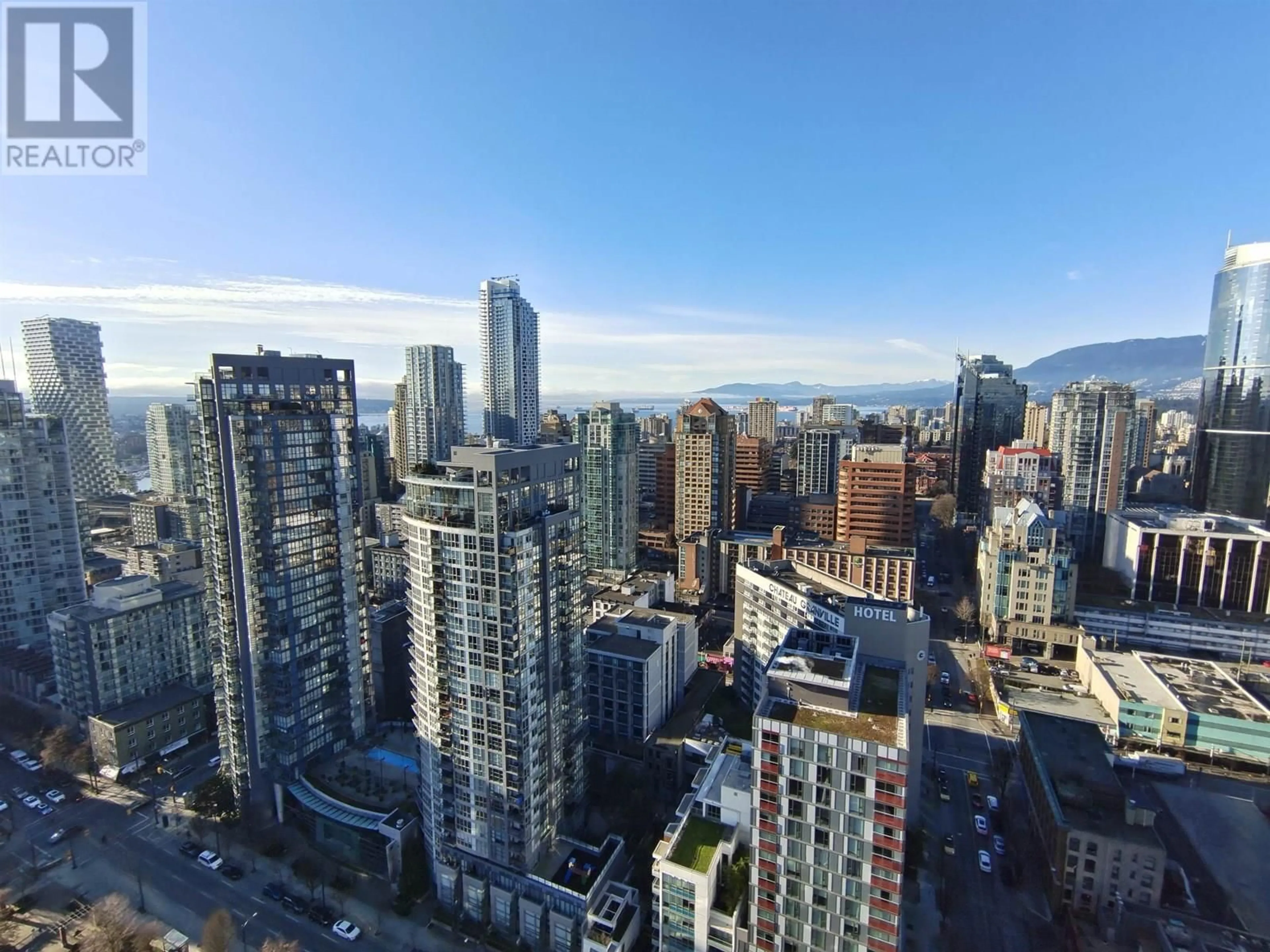 A pic from outside/outdoor area/front of a property/back of a property/a pic from drone, city buildings view from balcony for 3302 - 1111 RICHARDS STREET, Vancouver British Columbia V6B0S3