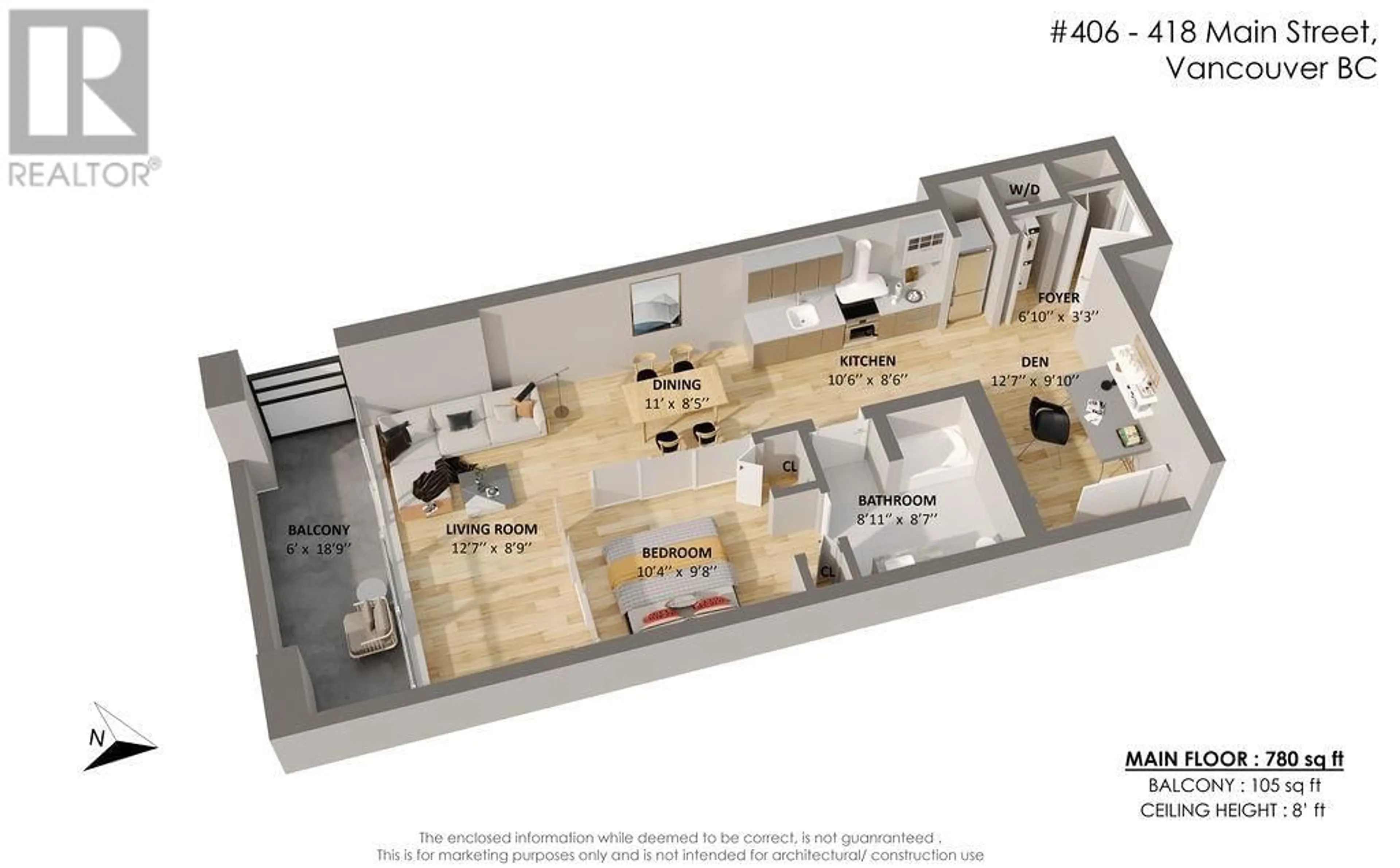 Floor plan for 406 - 718 MAIN STREET, Vancouver British Columbia V6A0B1