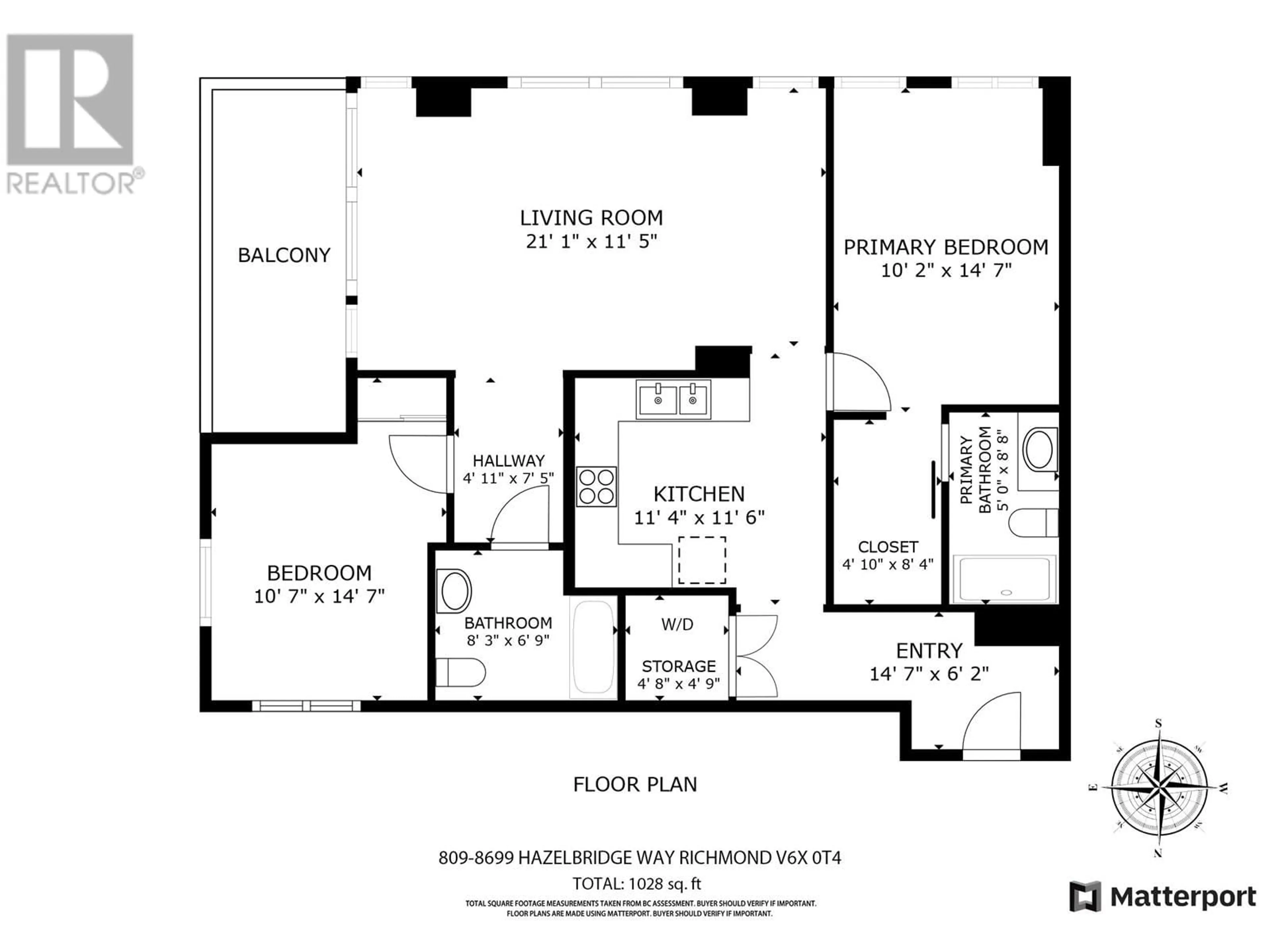 Floor plan for 809 - 8699 HAZELBRIDGE WAY, Richmond British Columbia V6X0T4