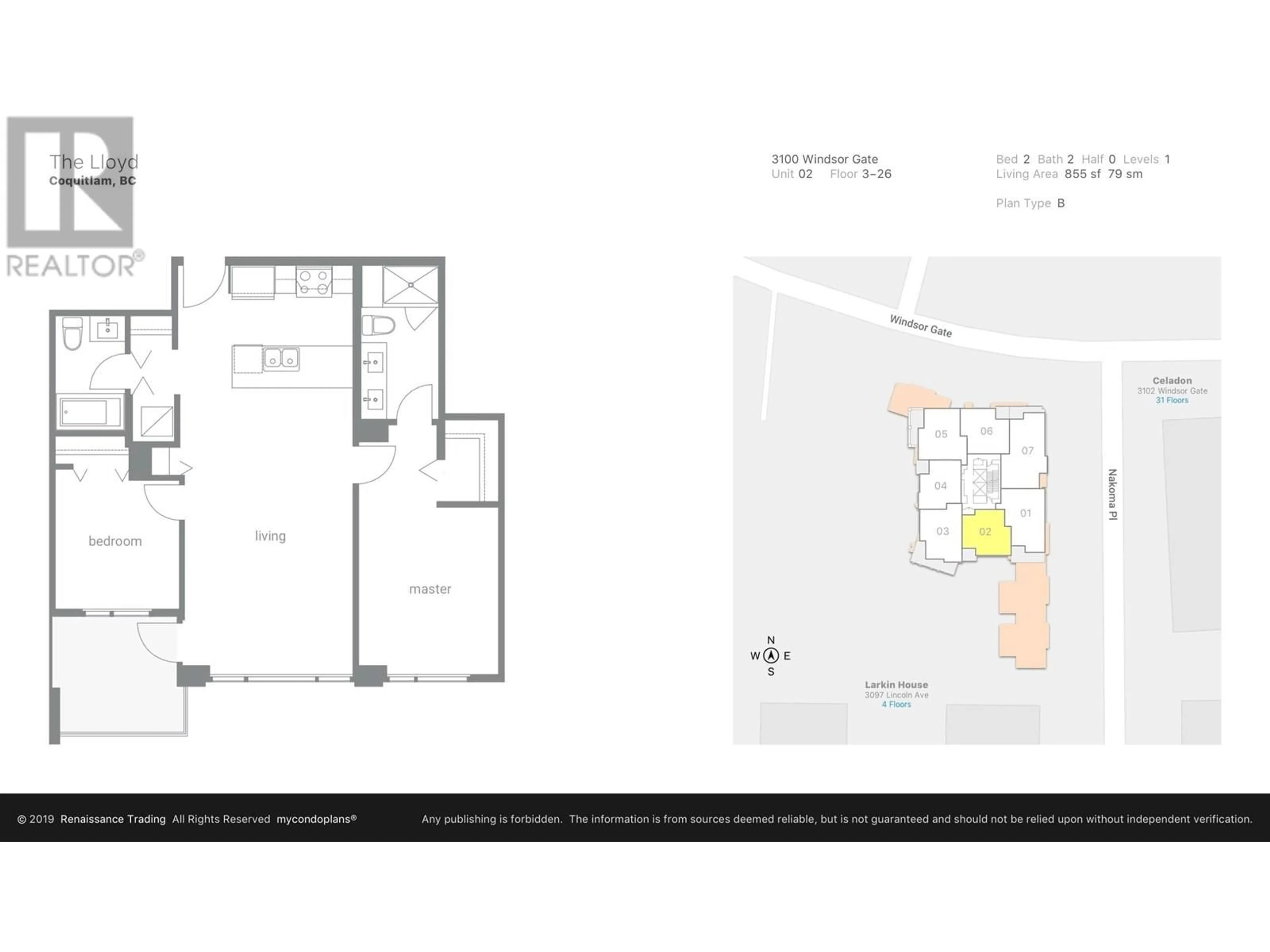 Floor plan for 2302 - 3100 WINDSOR GATE, Coquitlam British Columbia V3B0P3