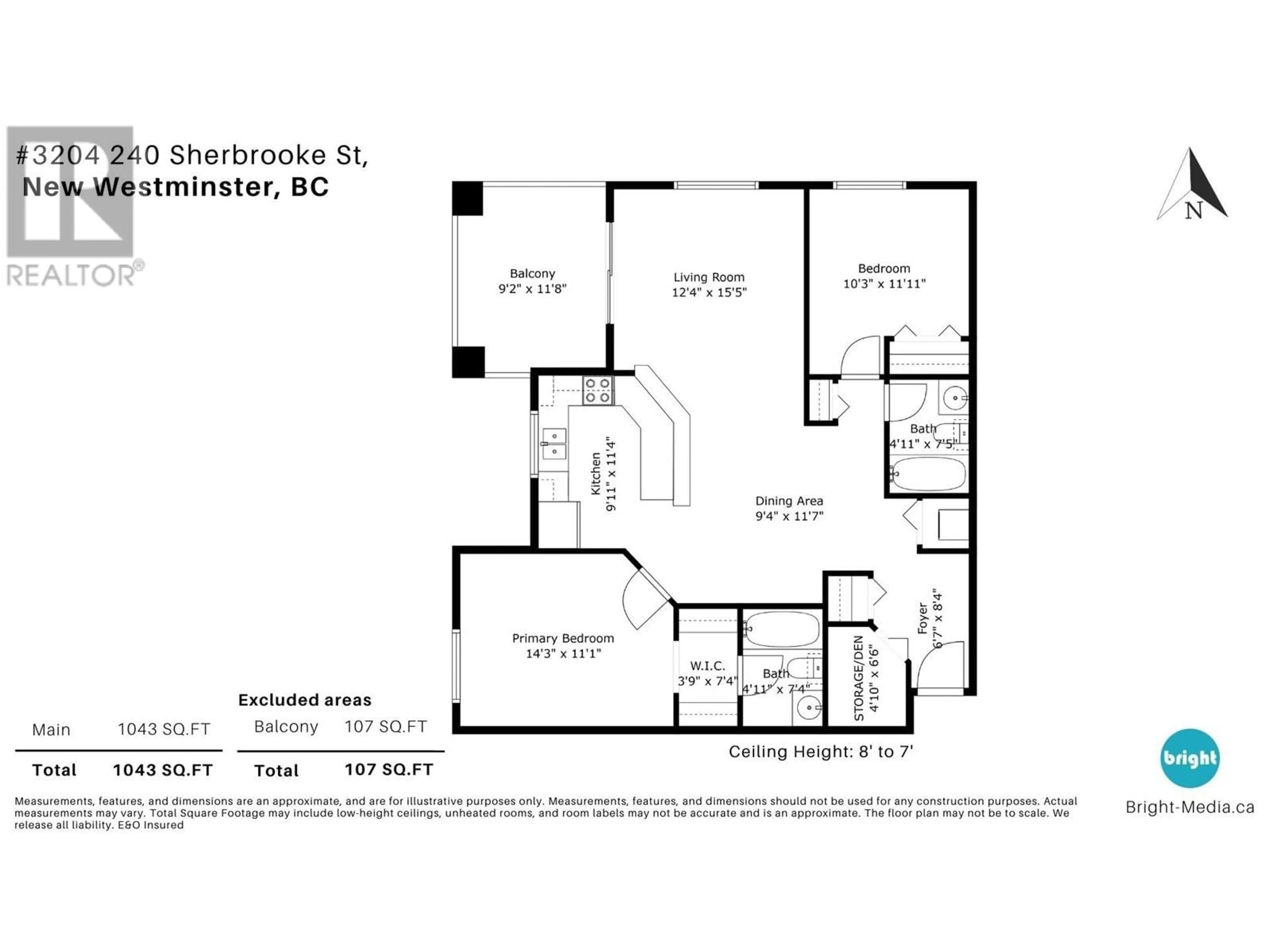 Floor plan for 3204 - 240 SHERBROOKE STREET, New Westminster British Columbia V3L0A4