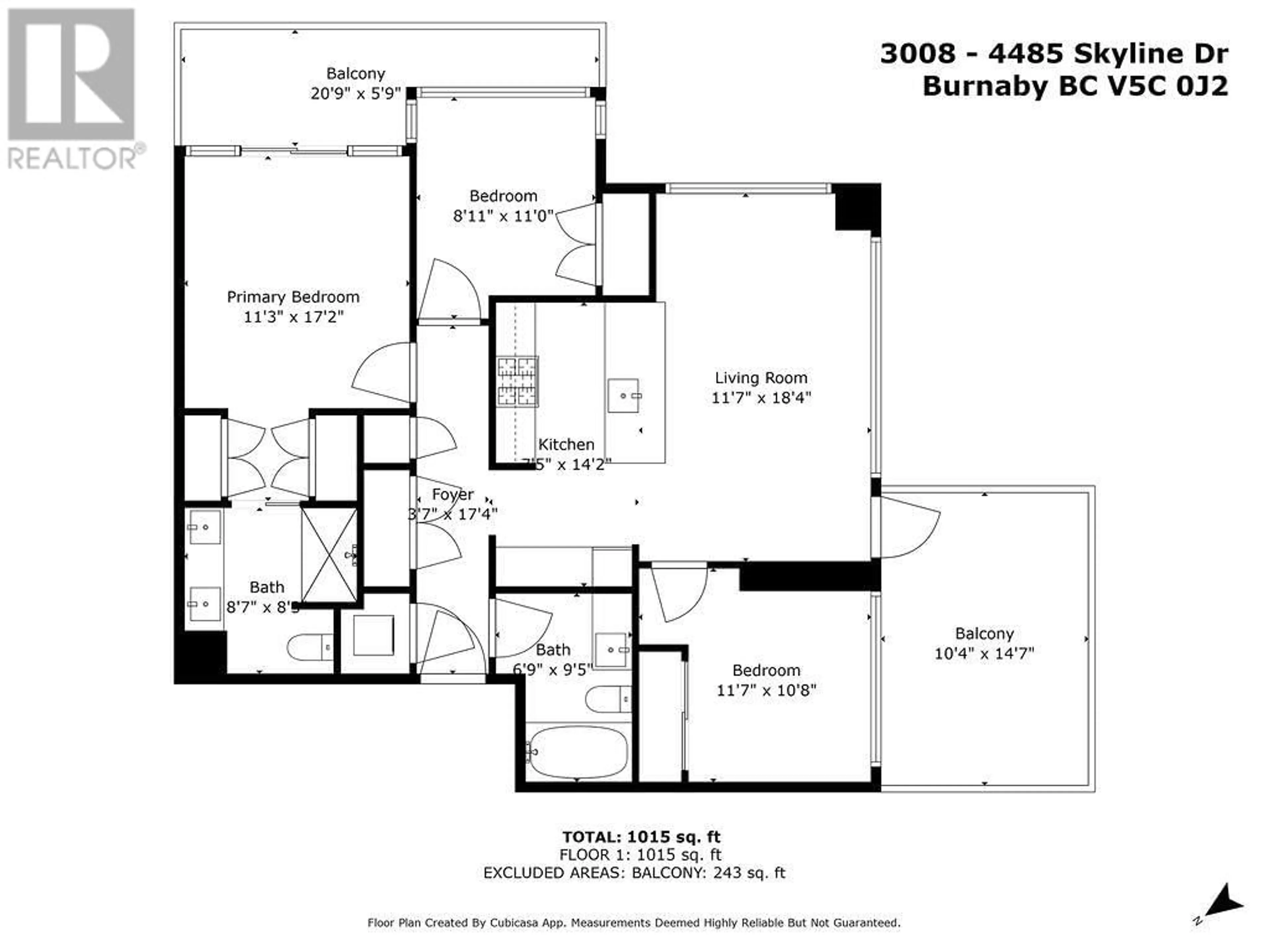 Floor plan for 3008 - 4485 SKYLINE DRIVE, Burnaby British Columbia V5C0J2