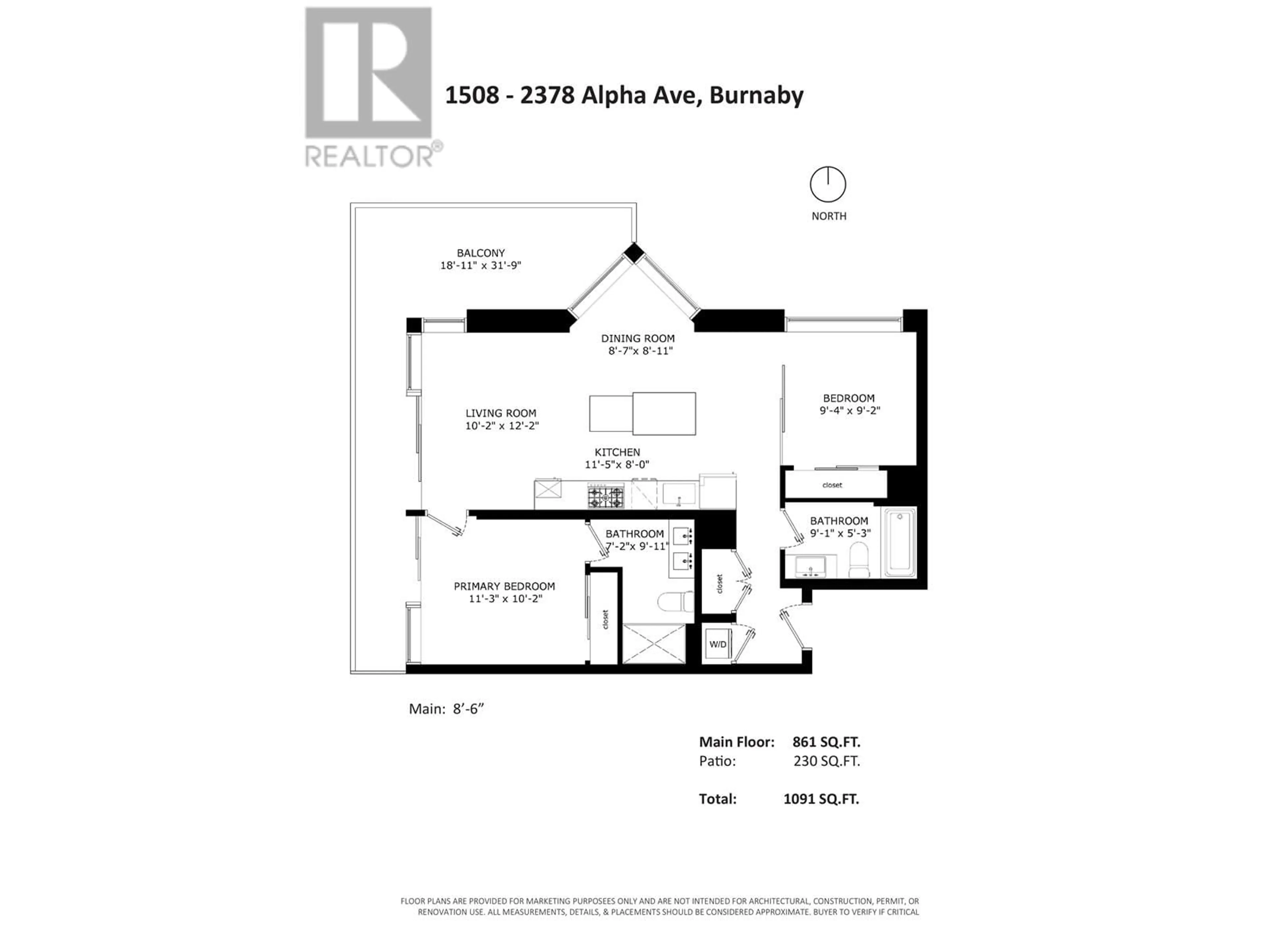 Floor plan for 1508 - 2378 ALPHA AVENUE, Burnaby British Columbia V5C0K2