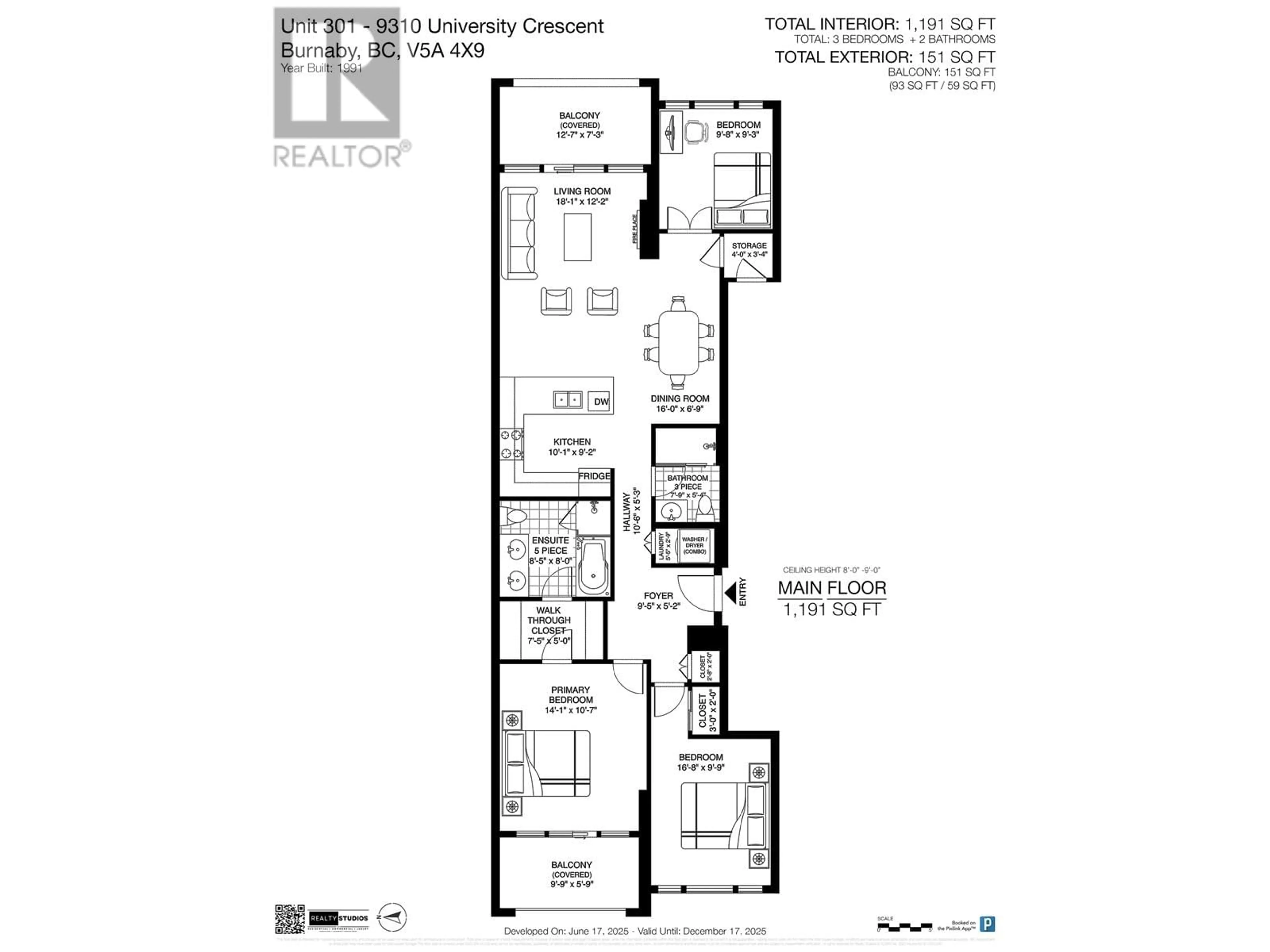 Floor plan for 301 - 9310 UNIVERSITY CRESCENT, Burnaby British Columbia V5A4X9