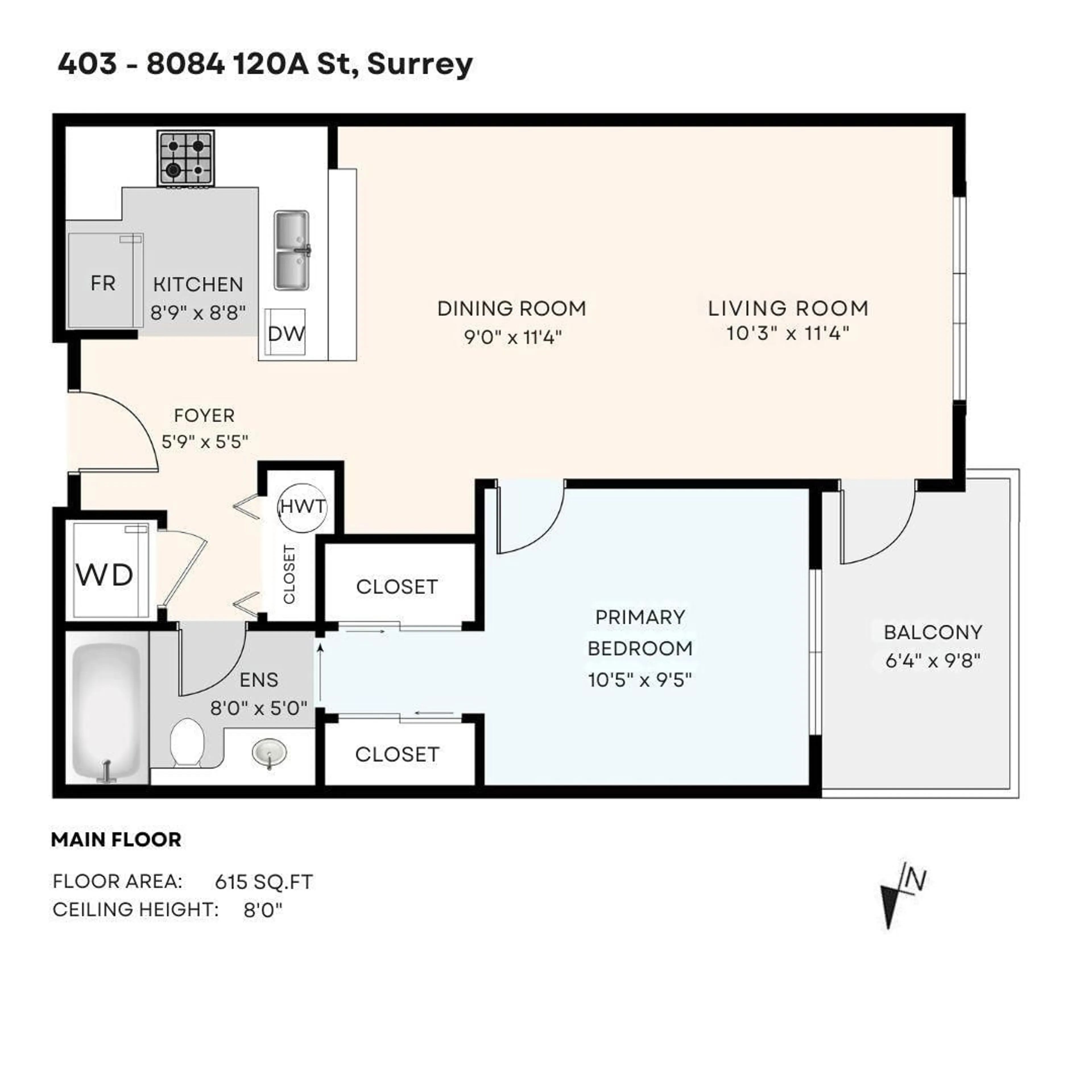 Floor plan for 403 - 8084 120A, Surrey British Columbia V3W1V2