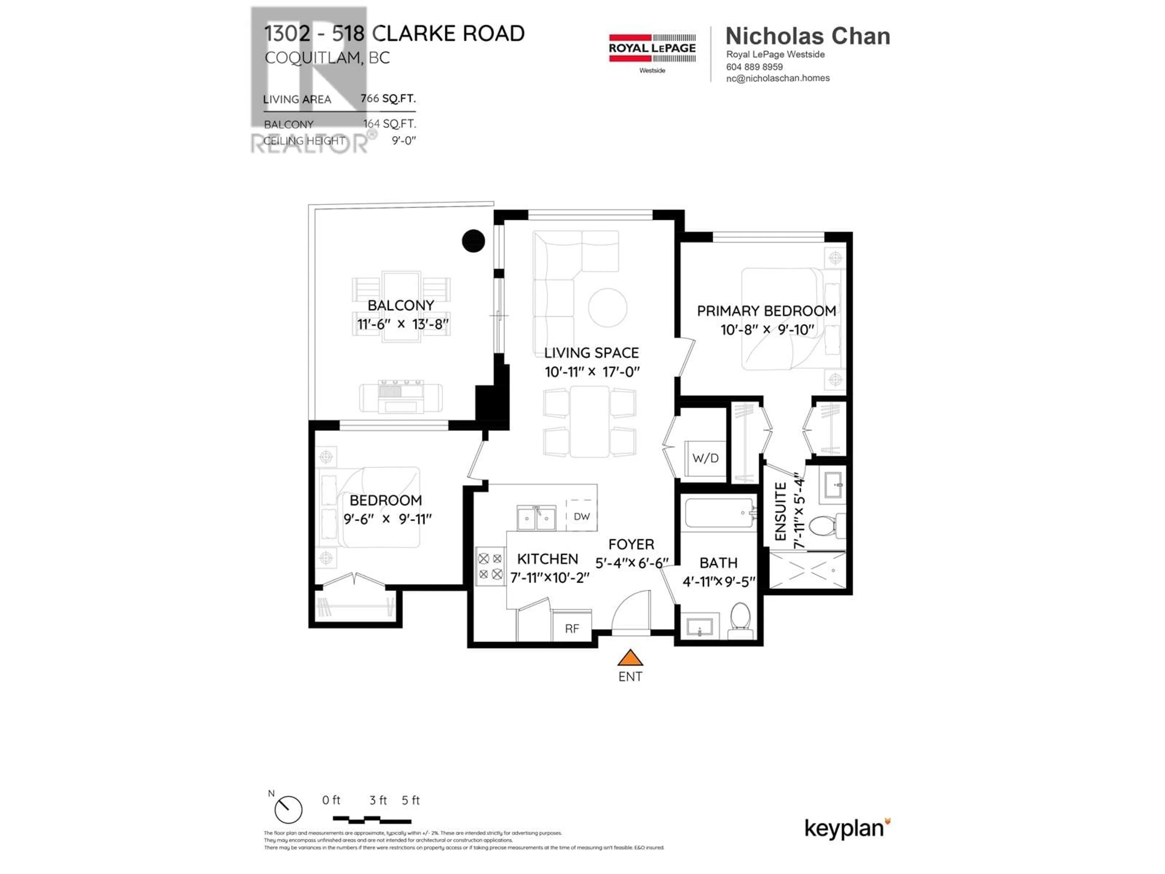 Floor plan for 1302 - 518 CLARKE ROAD, Coquitlam British Columbia V3J3X2