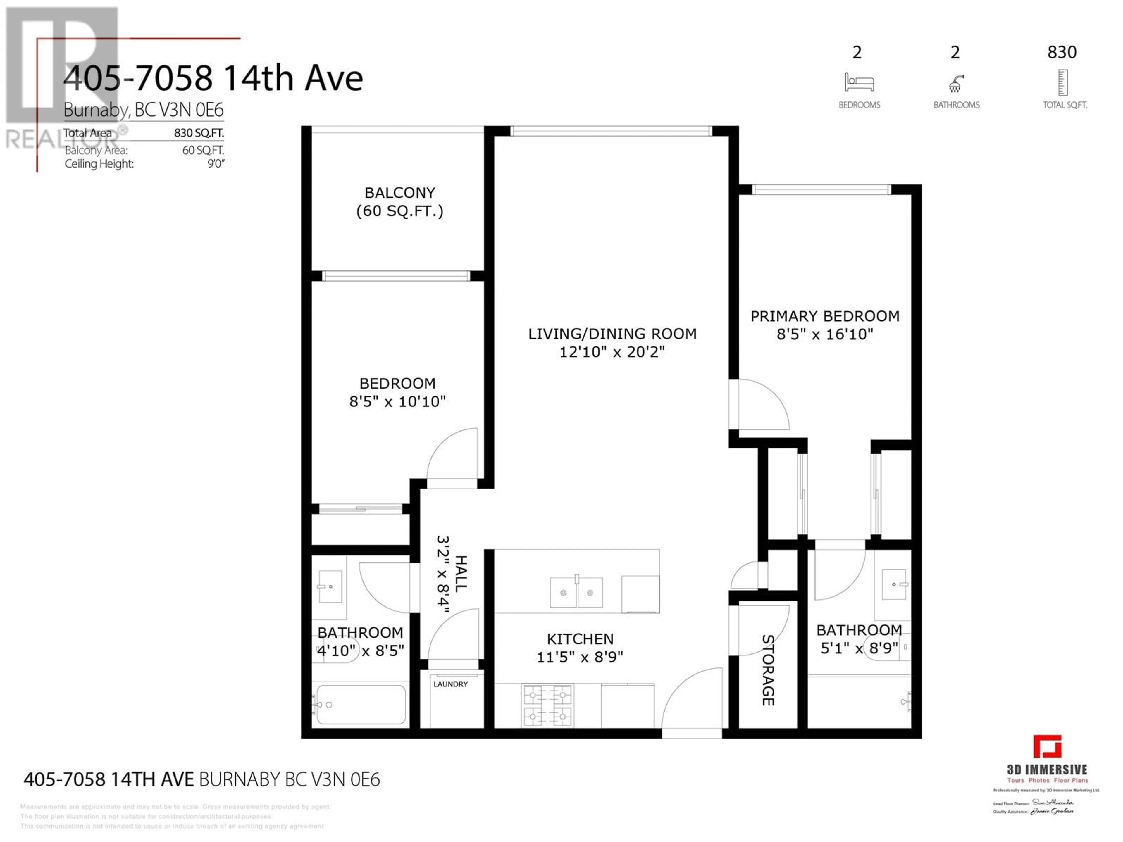 Floor plan for 405 - 7058 14TH AVENUE, Burnaby British Columbia V3N0E6