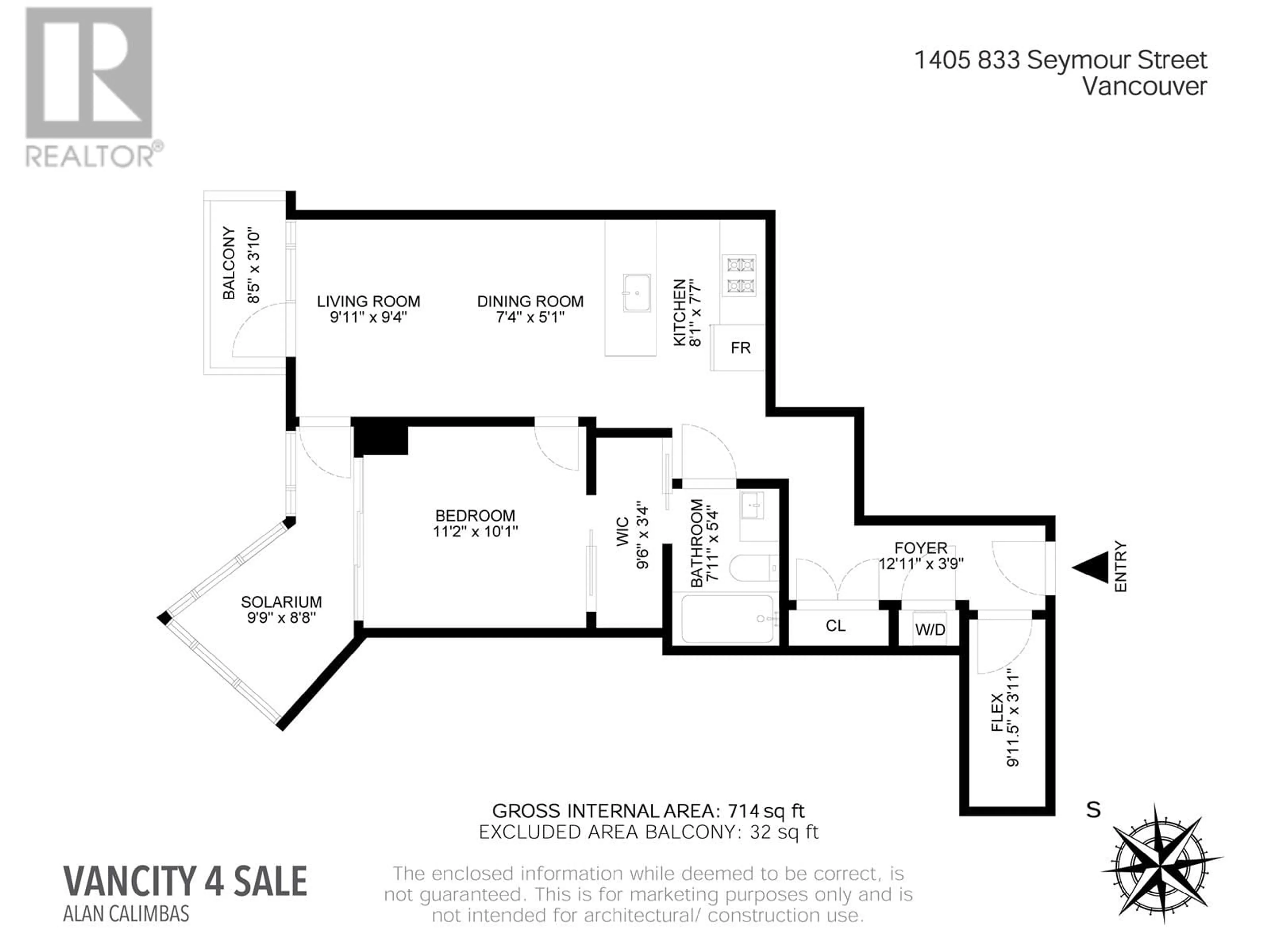 Floor plan for 1405 - 833 SEYMOUR STREET, Vancouver British Columbia V6B0G4