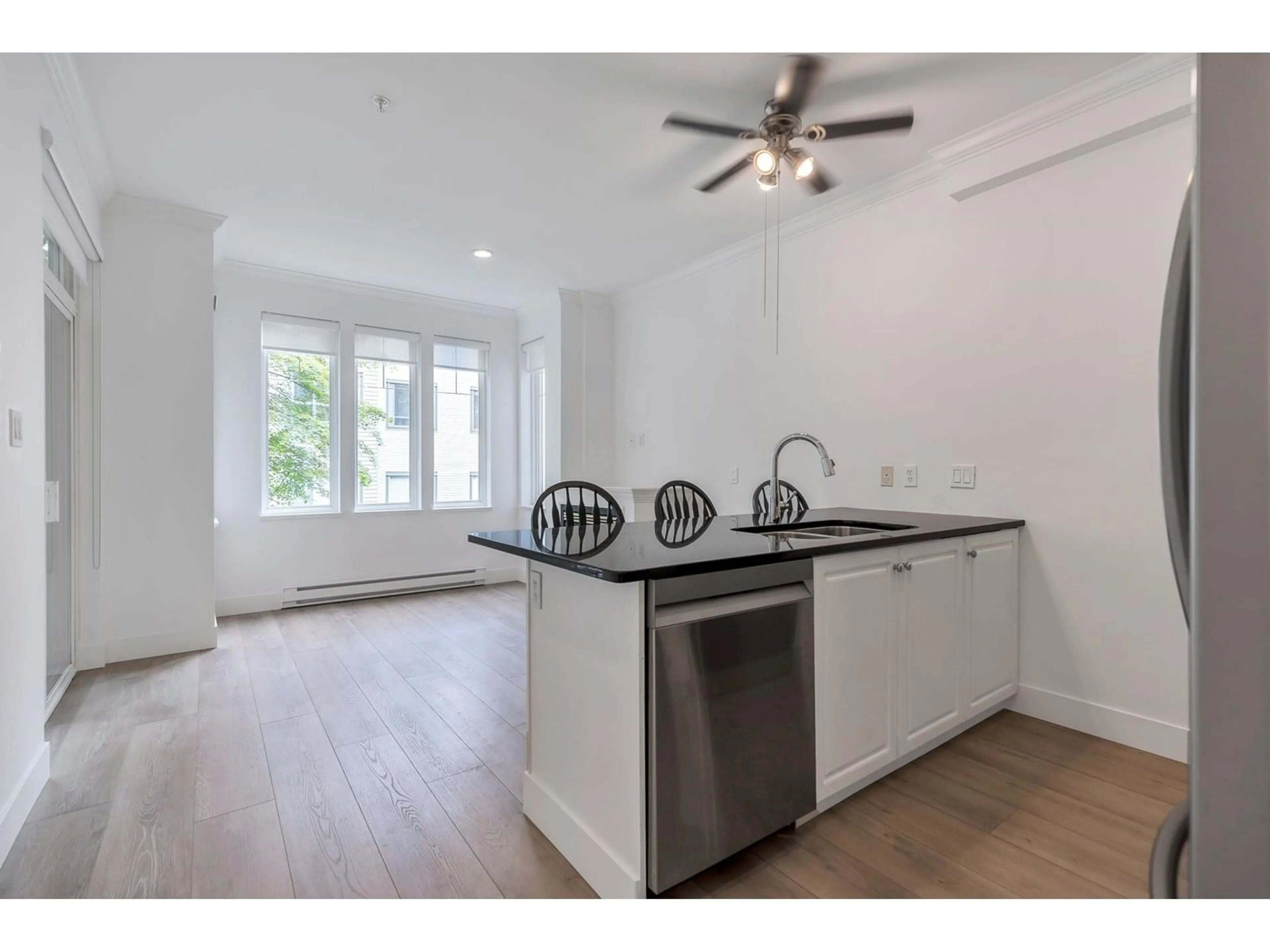 Open concept kitchen, wood/laminate floor for 207 - 5475 201, Langley British Columbia V3A1P8