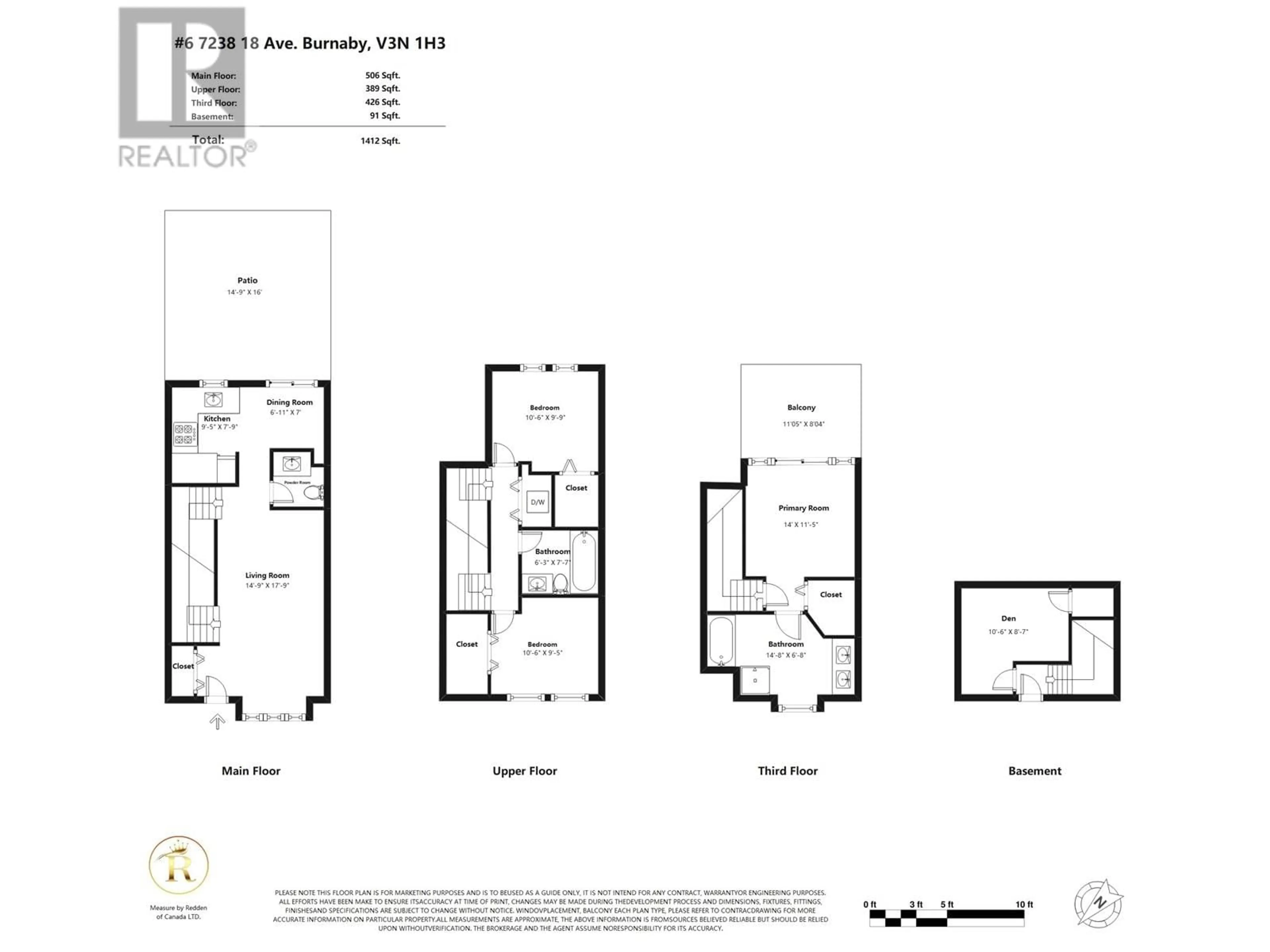 Floor plan for 6 - 7238 18TH AVENUE, Burnaby British Columbia V3N1H3