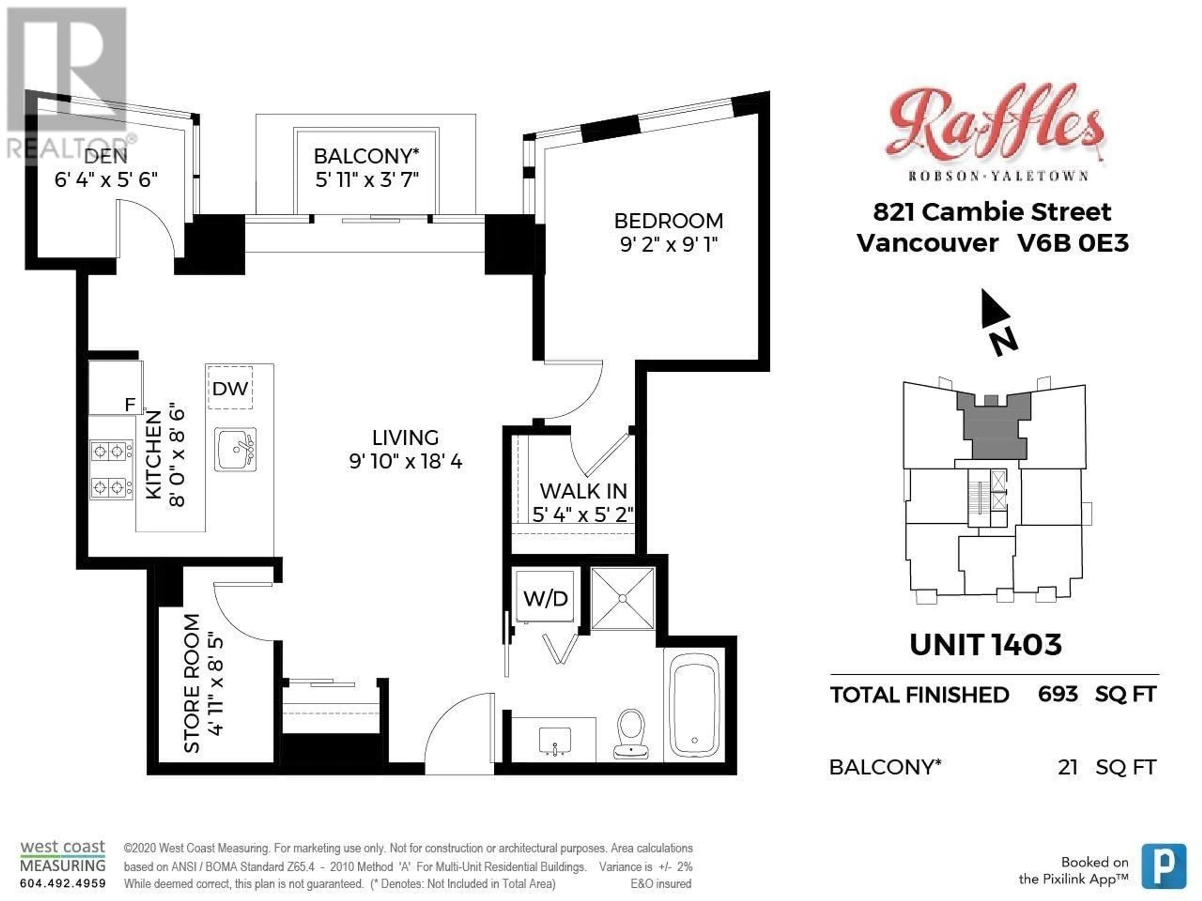Floor plan for 1403 - 821 CAMBIE STREET, Vancouver British Columbia V6B0E3