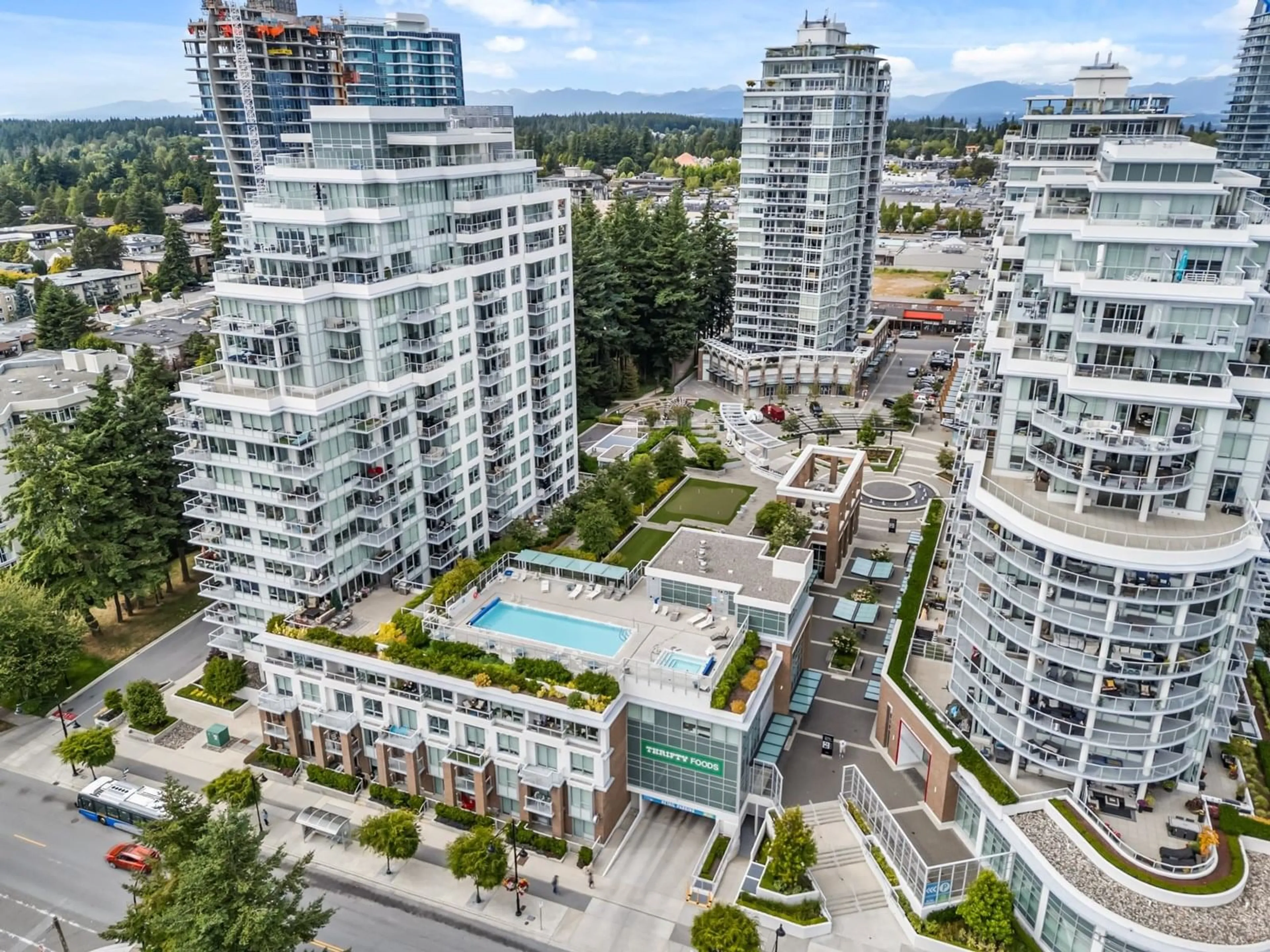 A pic from outside/outdoor area/front of a property/back of a property/a pic from drone, city buildings view from balcony for 807 - 1473 JOHNSTON, Surrey British Columbia V4B0A2
