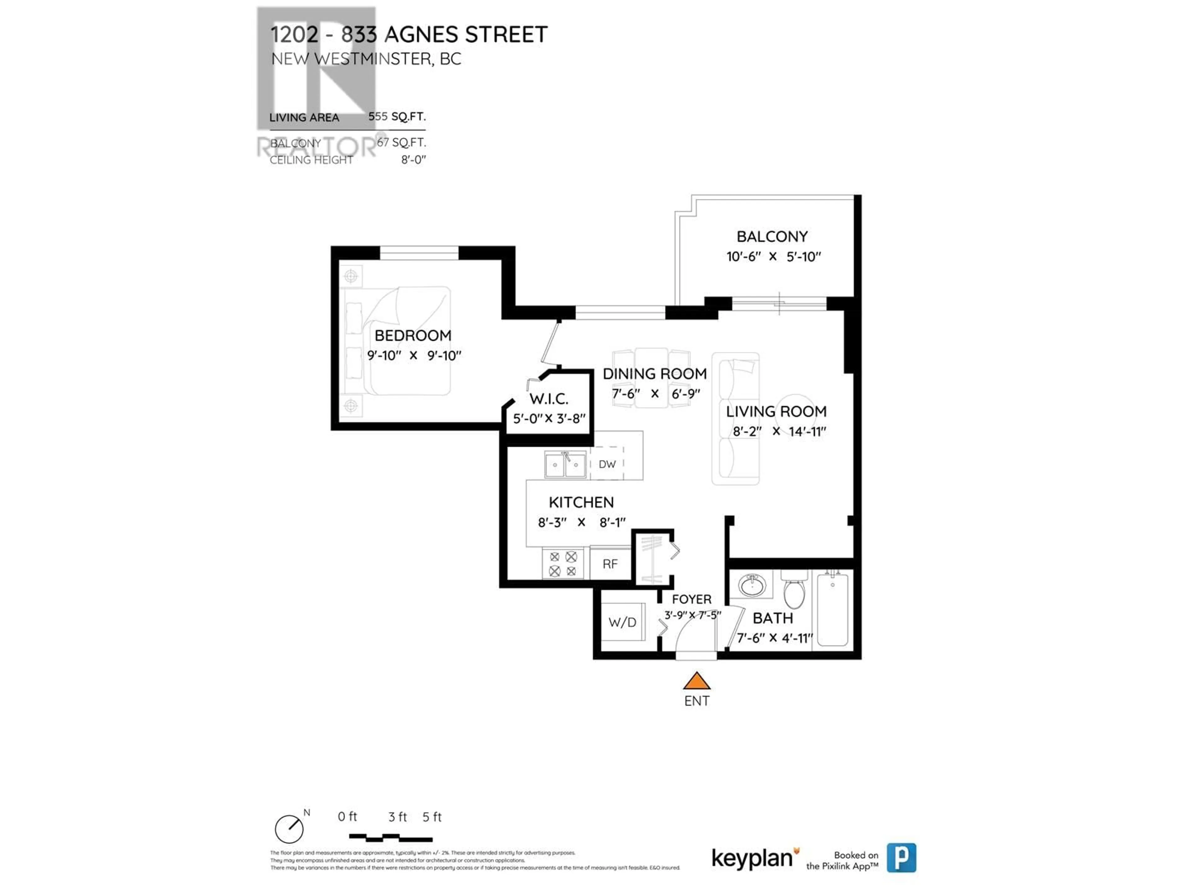 Floor plan for 1202 - 833 AGNES STREET, New Westminster British Columbia V3M0B1