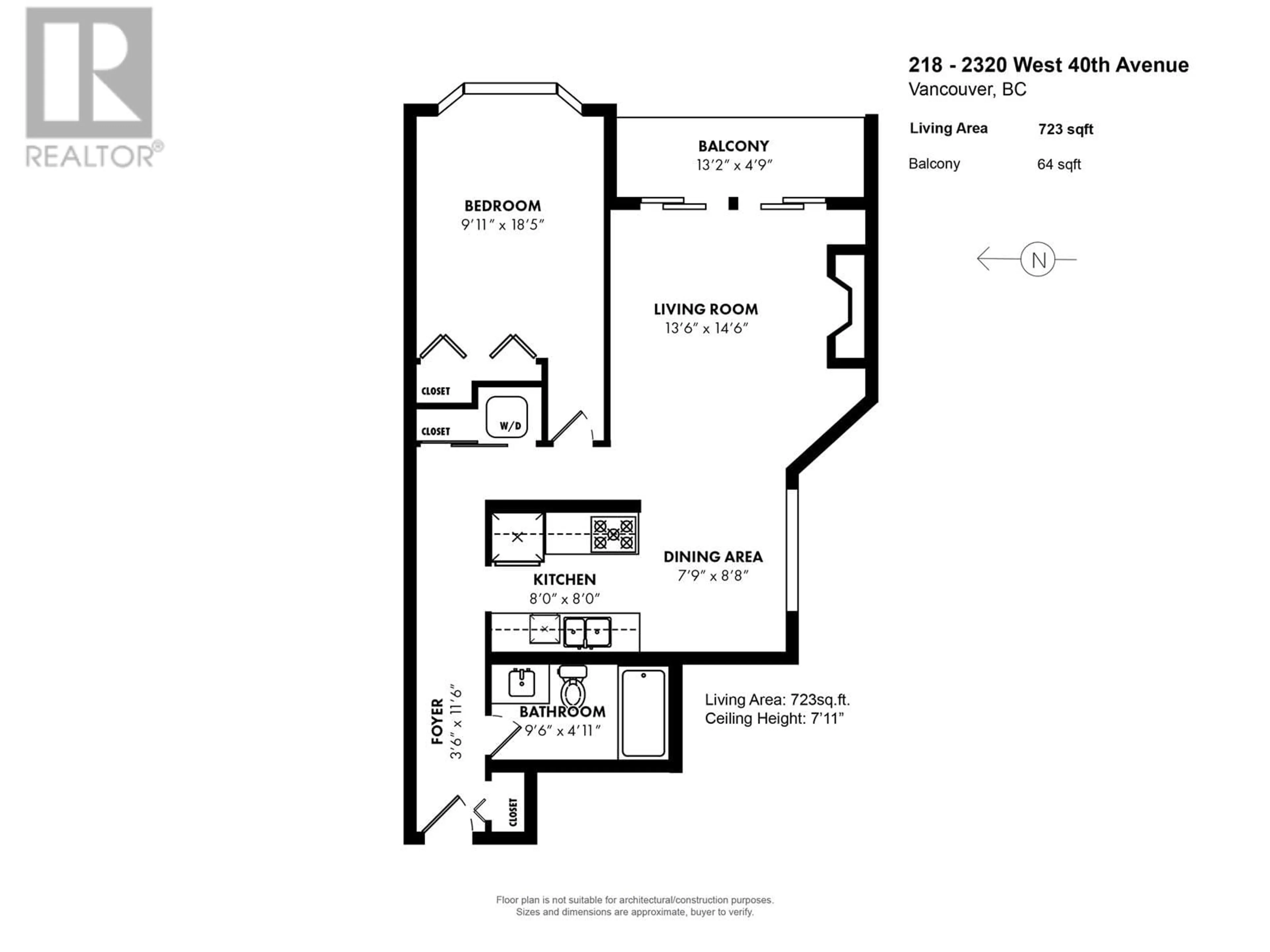 Floor plan for 218 - 2320 40TH AVENUE, Vancouver British Columbia V6M4H6