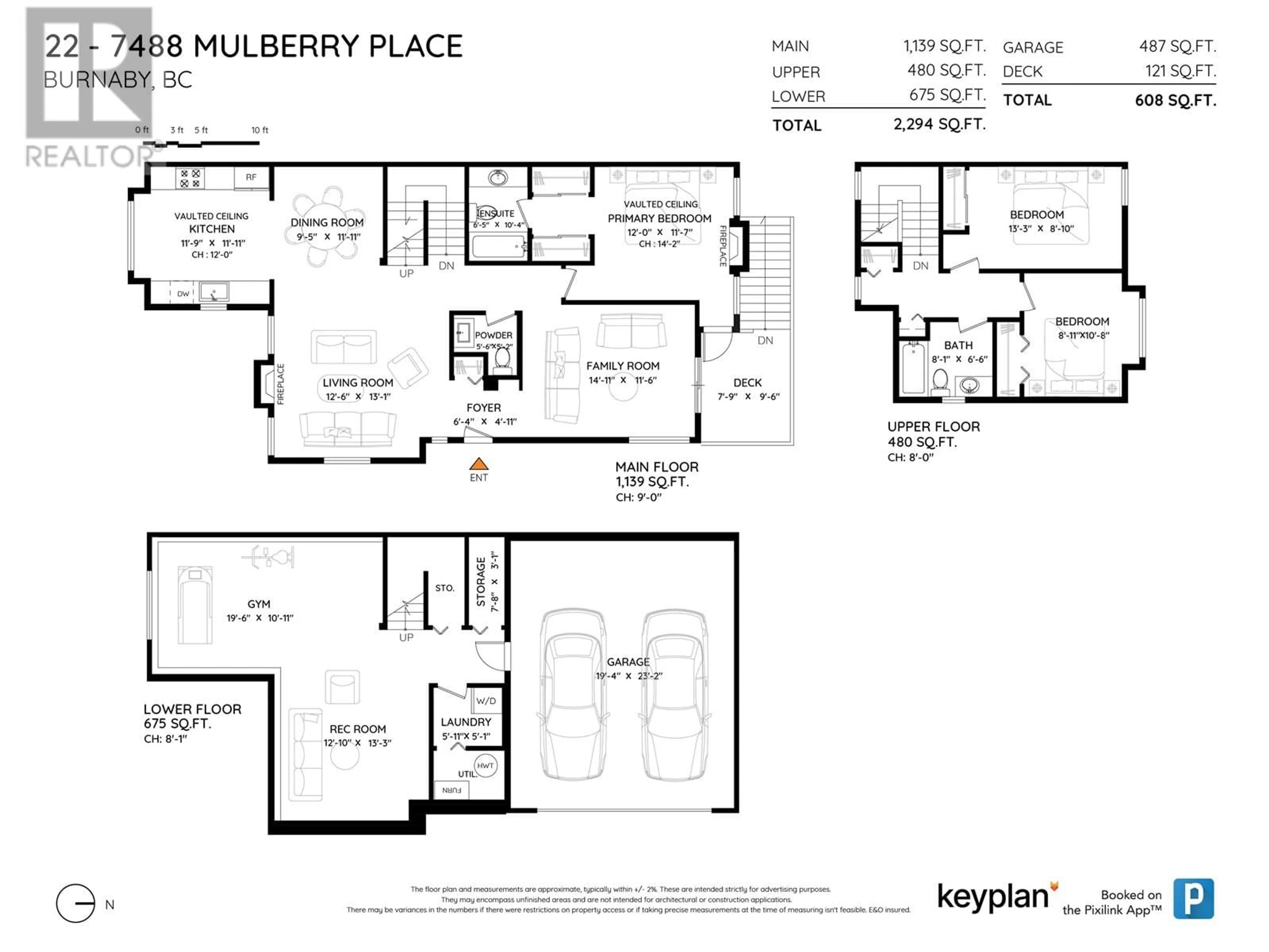 Floor plan for 22 - 7488 MULBERRY PLACE, Burnaby British Columbia V3N5B4