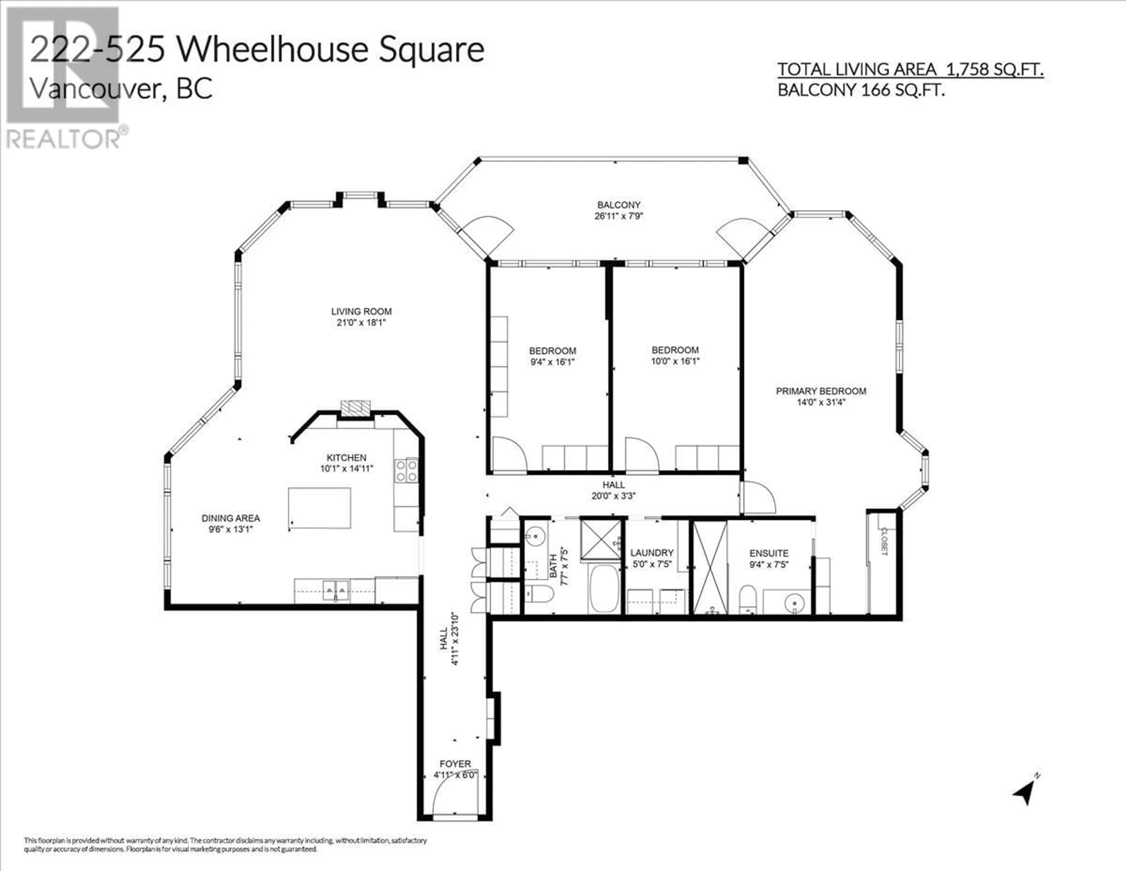 Floor plan for 222 - 525 WHEELHOUSE SQUARE, Vancouver British Columbia V5Z4L8